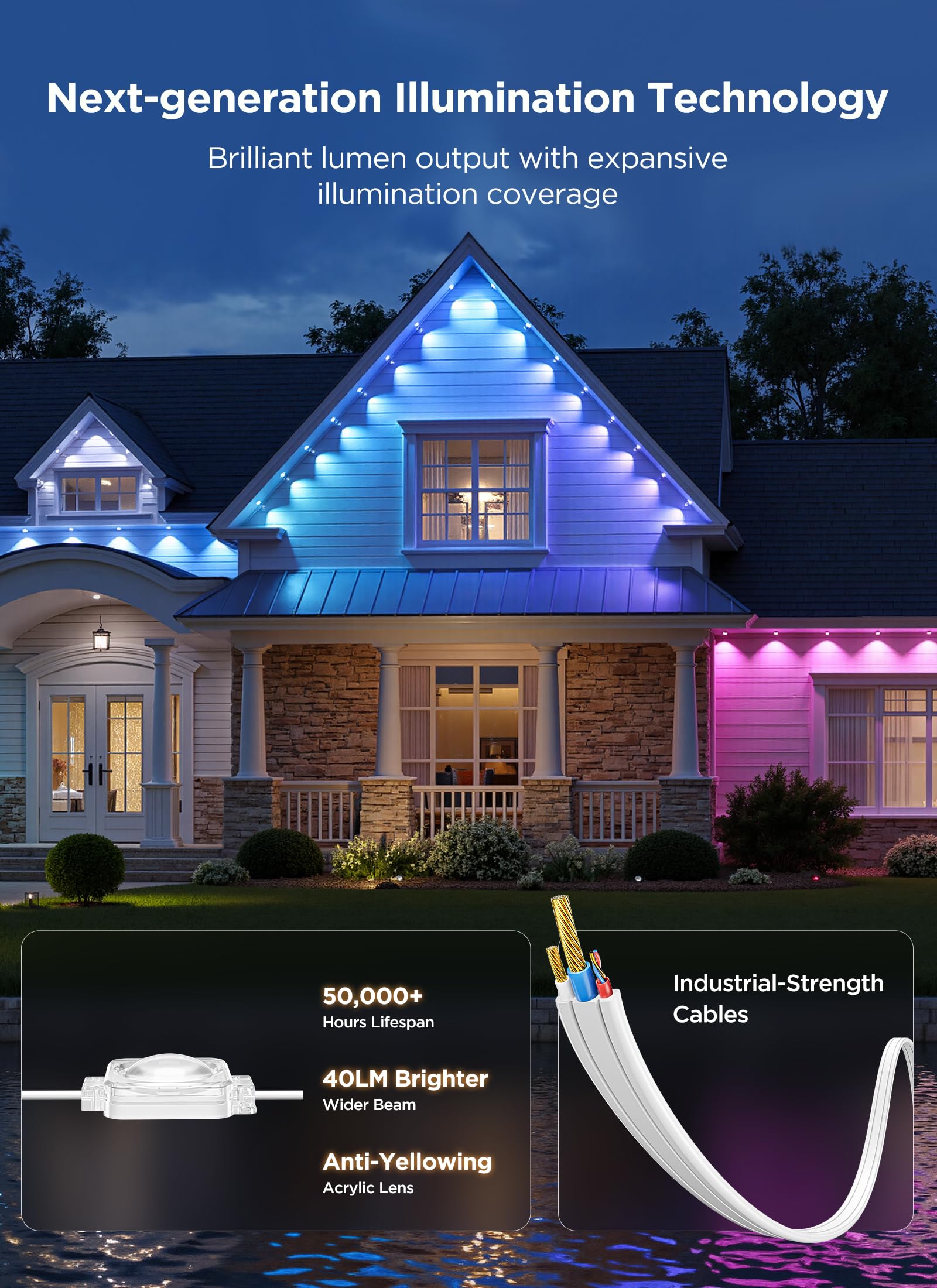 Smartdawn Permanent Outdoor Lights  50Ft With 32 Smart Rgbic Led Lights  Diy Scene Mode  Ip68 Waterproof Christmas Lights For Daily And Accent Lighting  Outdoor Decor  House Roof  Holiday Decorations