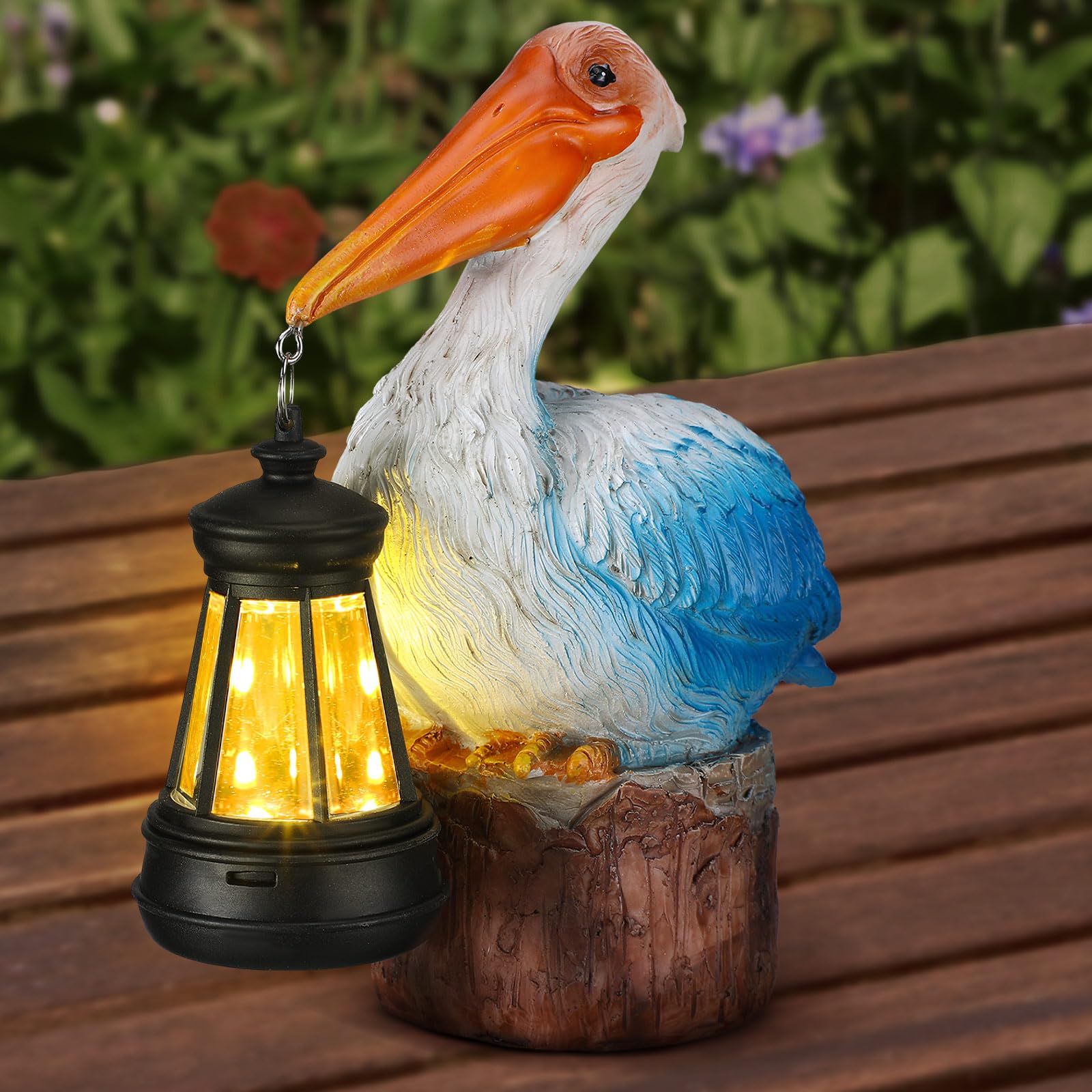 Leinuosen Pelican Decor with Solar Lantern Nautical Decoration Pelican Solar Light 6.1 Inch Coastal Decor for Pool Outside Sculp