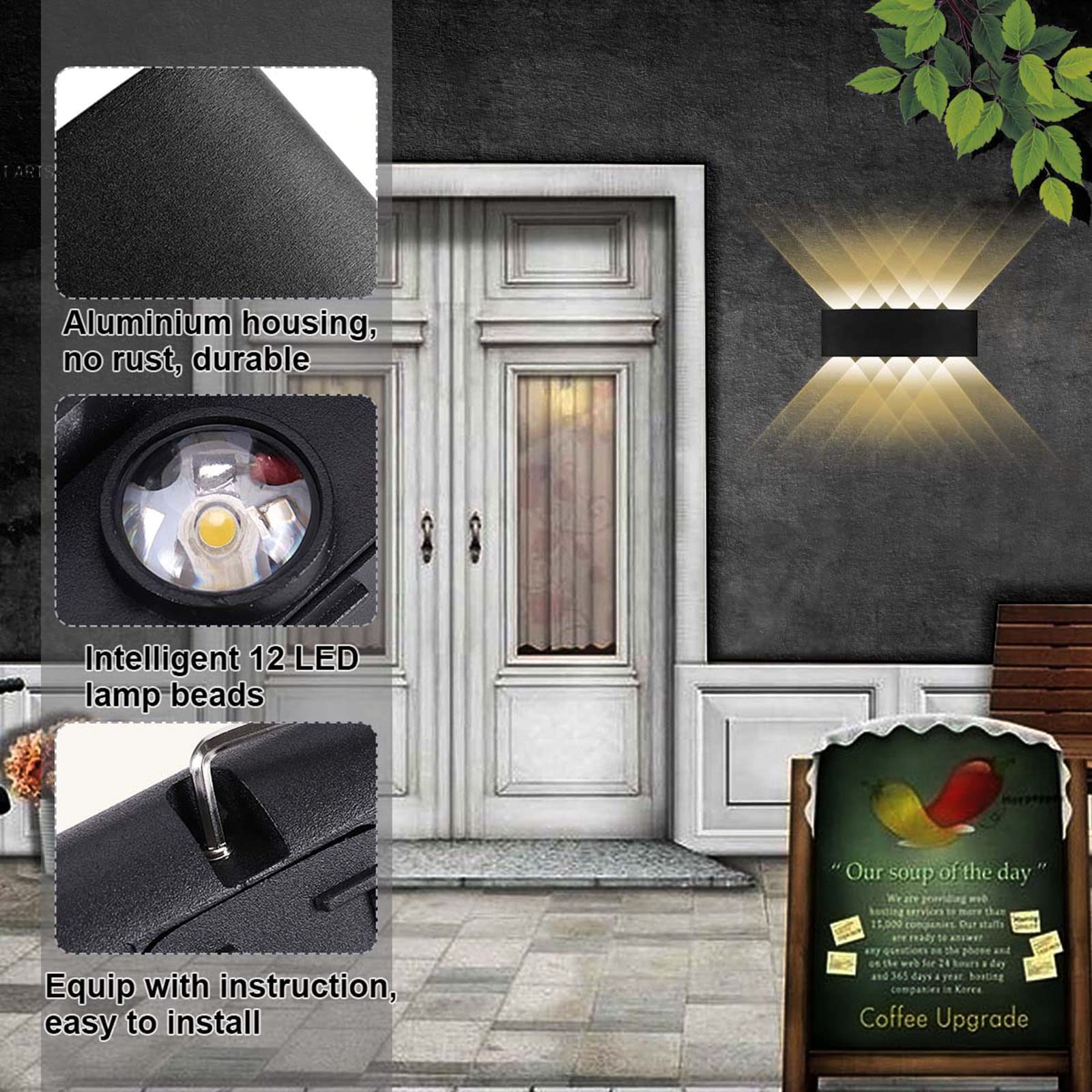 Kawell 10W LED Wall Light Sconce Up Down Aluminum Indoor Outdoor Matte Black 3000K Model 33-AU578-BK-WW