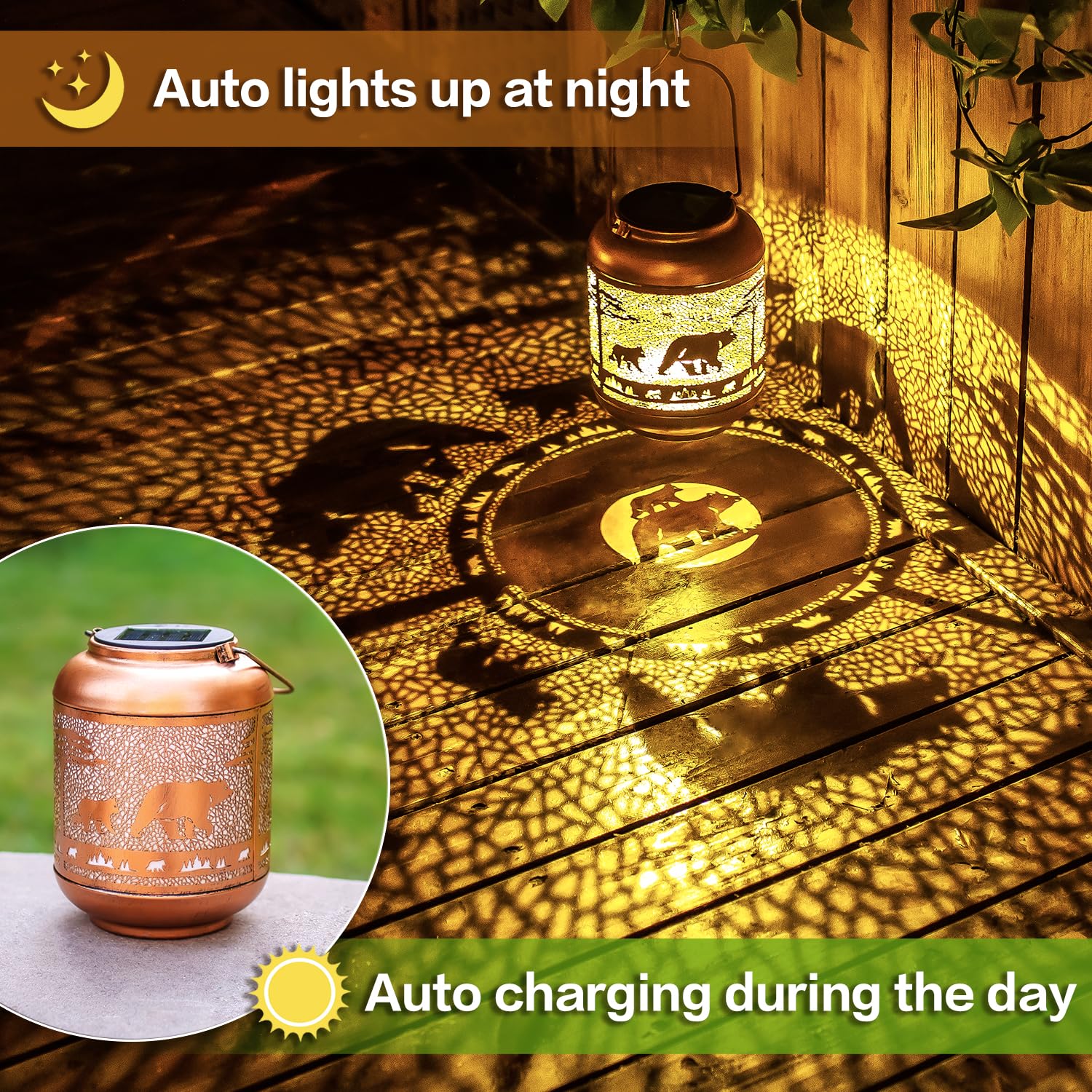 Bear Solar Lanterns Outdoor Waterproof,Hanging Solar Lights Bear Gifts For Women Men Metal Led Decorative Light For Yard,Patio,L