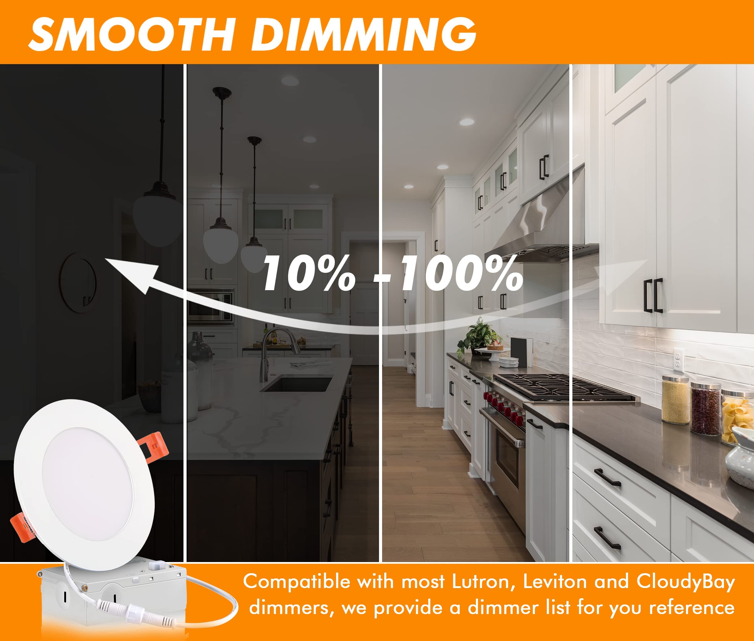 CLOUDY BAY Ultra-Thin 4" LED Recessed Ceiling Light, 5CCT, 10W Dimmable, 650LM, Polycarbonate, 12 Pack