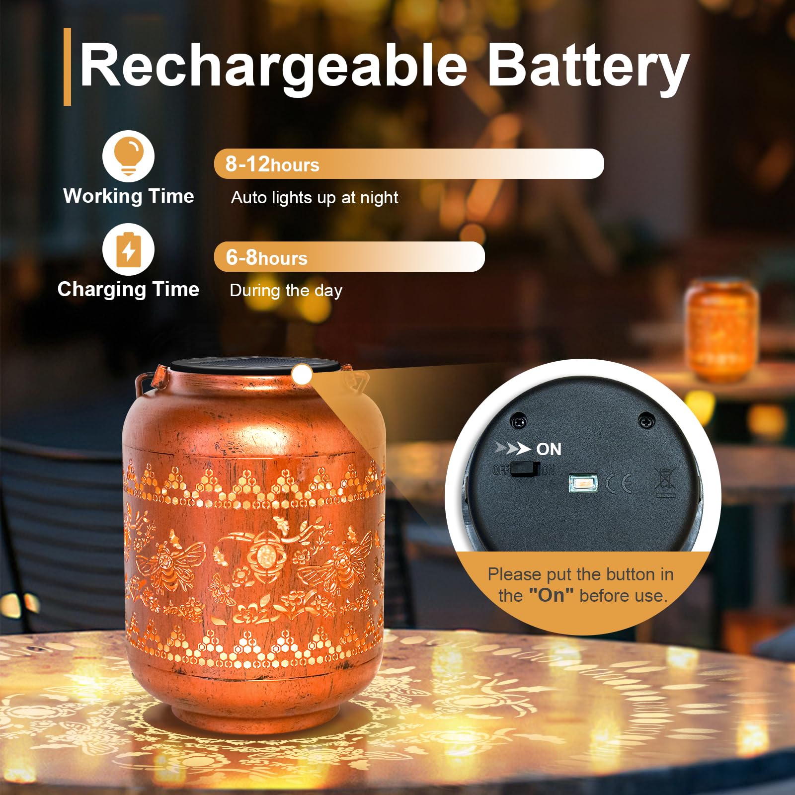 2Pack Bee Solar Lanterns Outdoor Hanging Waterproof Lanterns Garden Decor Christmas Gifts For Women Mom Grandma Metal Solar Ligh