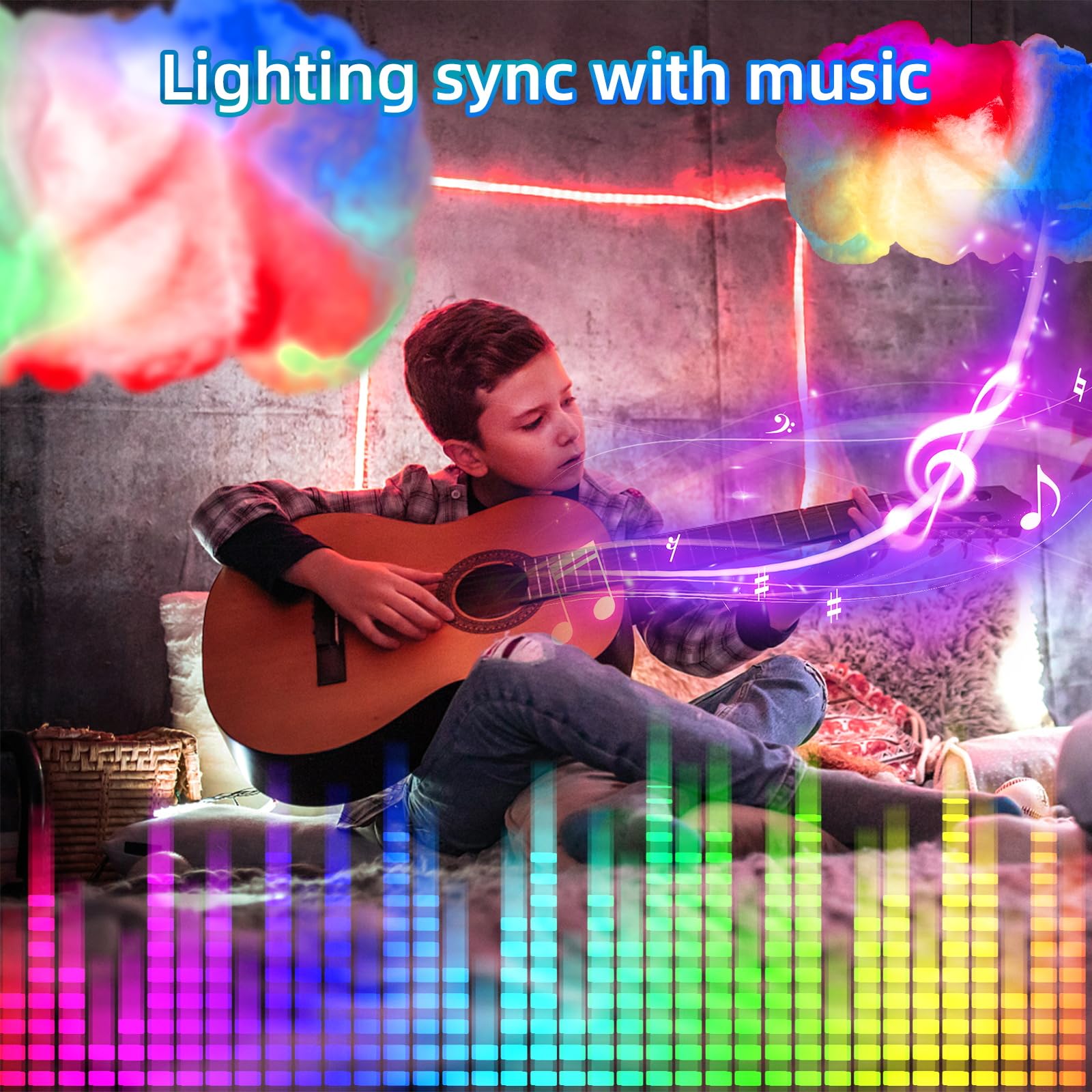Cloud Led Lights For Bedroom - Aesthetic Mood Light, Music Sync App Control Wall Light, 3D Ceiling Lamp Color Changing Strip Lig