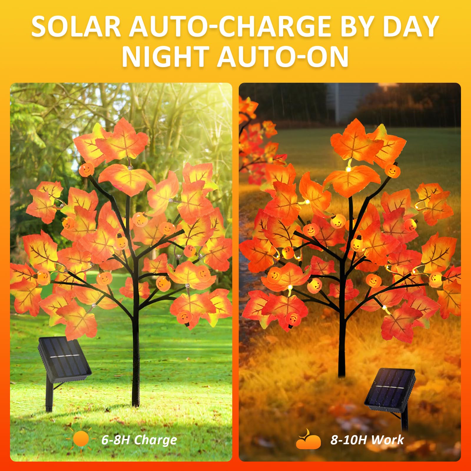 4 Packs Solar Fall Thanksgiving Decorations Outdoor  80Led Maple Leaf Pumpkin Fall Lights For Outdoor Fall Decorations  Waterproof Thanksgiving Lights For Yard  Pathway Harvest Decor