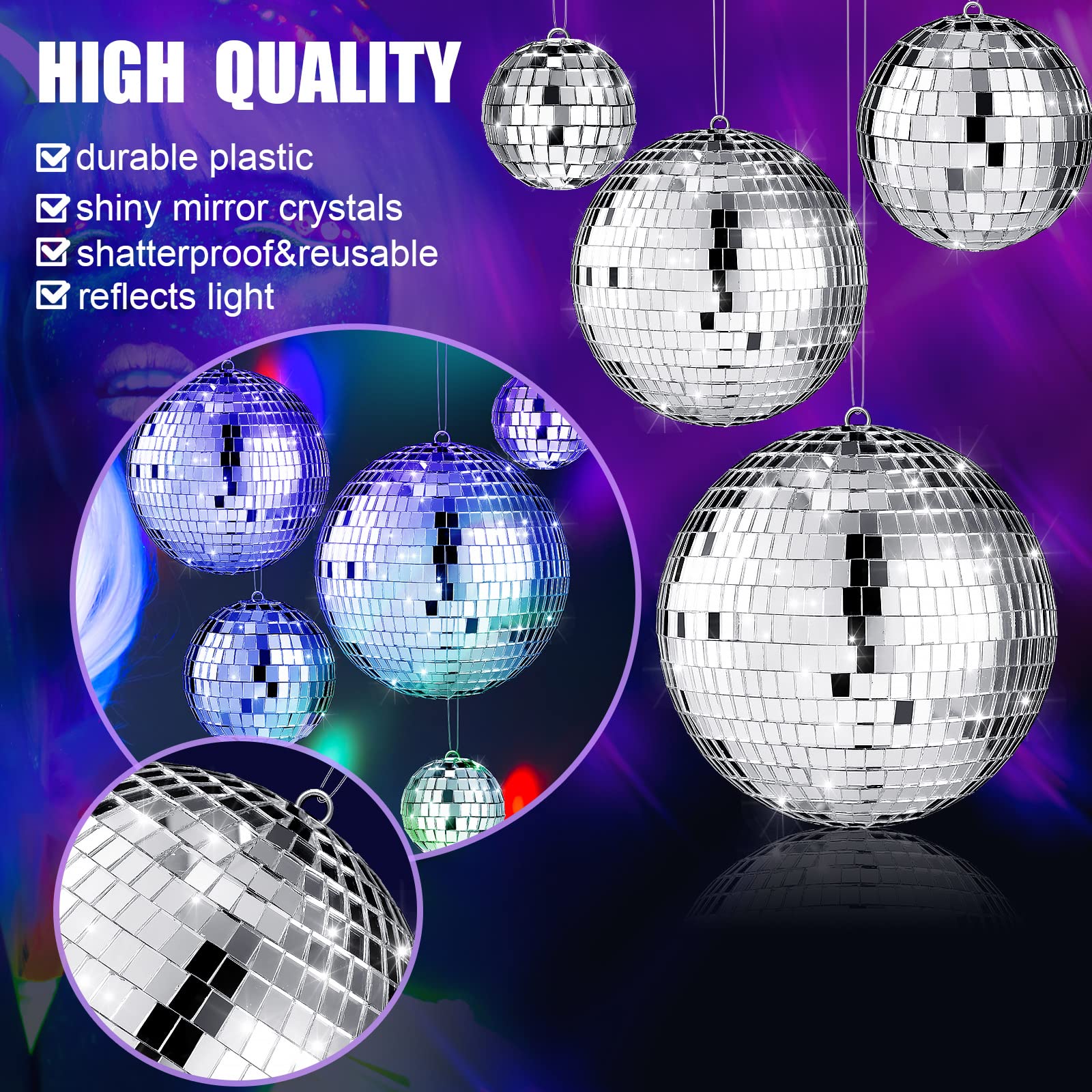 20 Pcs Christmas Hanging Mirror Disco Ball Ornaments Assorted Mini Glass Disco Balls Decoration Different Sizes 70S Reflective With Rope (6 Inch, 4 Inch, 3. 2 Inch, 2 Inch)