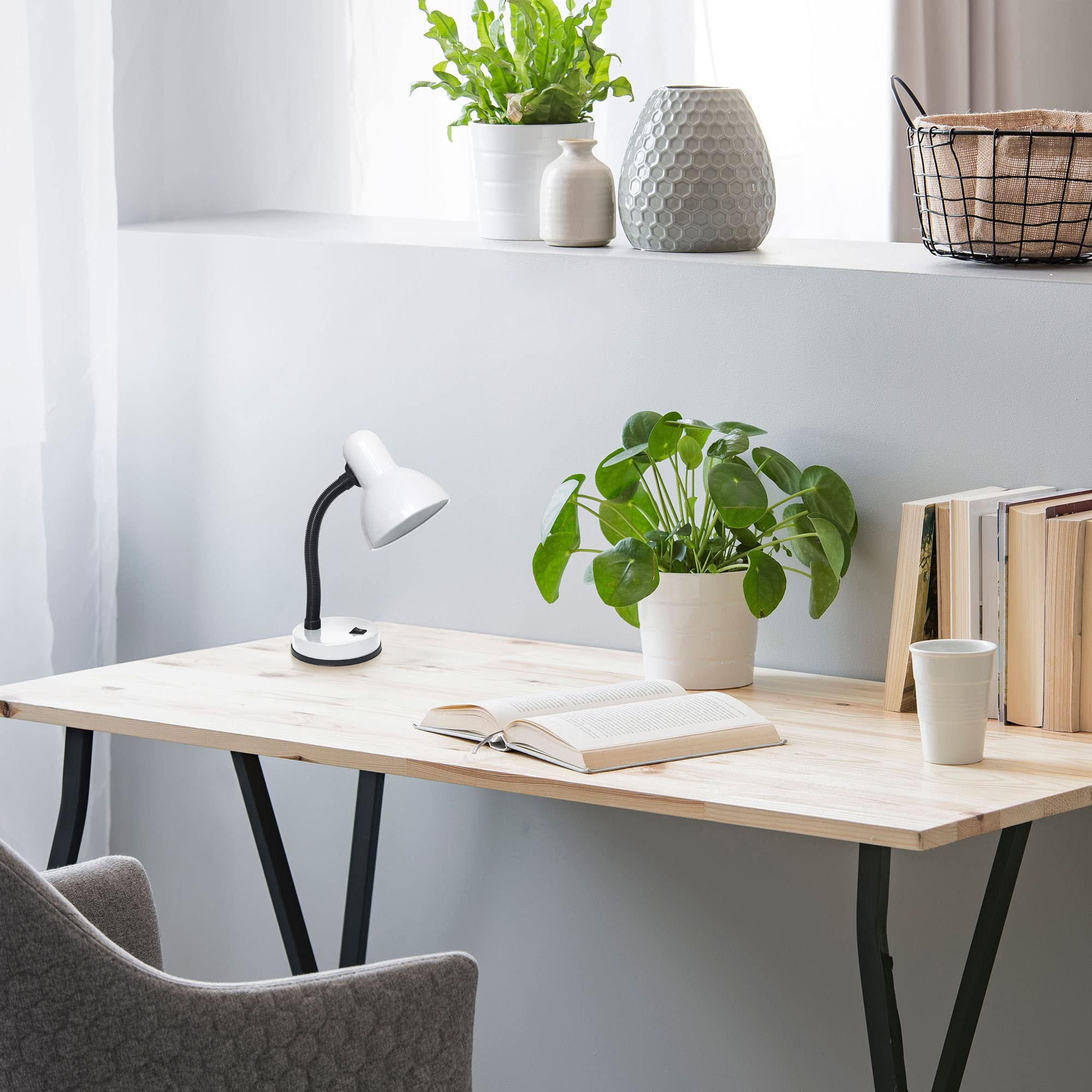 Creekwood Home 14.25&quot; Metal Desk Lamp With Gooseneck & Bowl Shade - White Task Lighting