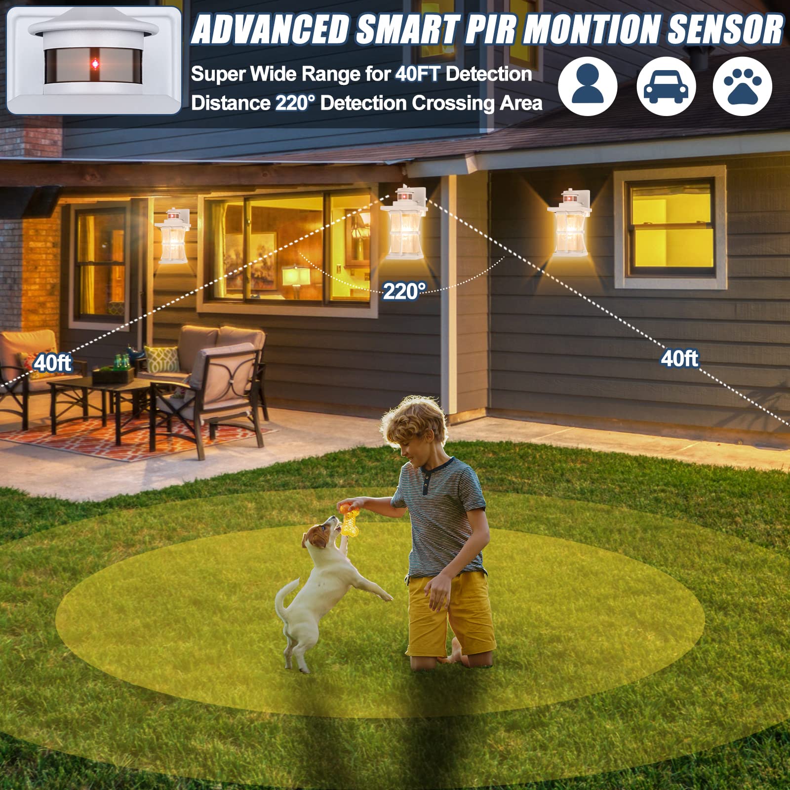 Frelii White Motion Sensor Outdoor Lights - Advanced Dusk To Dawn Outdoor Lighting, Waterproof Exterior Light Wall Mount Fixture