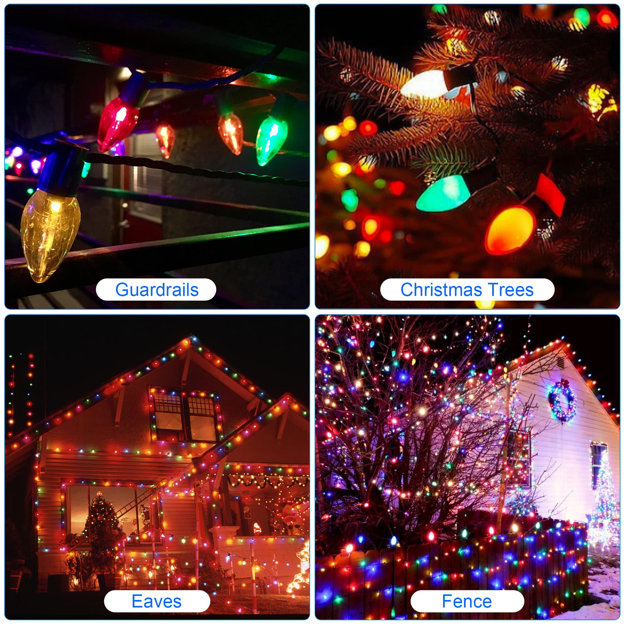 Neanete C9 Outdoor LED String Light Bulbs, Shatterproof, 25 Pack, Multicolor Plastic, E17 Base, 1W Equivalent