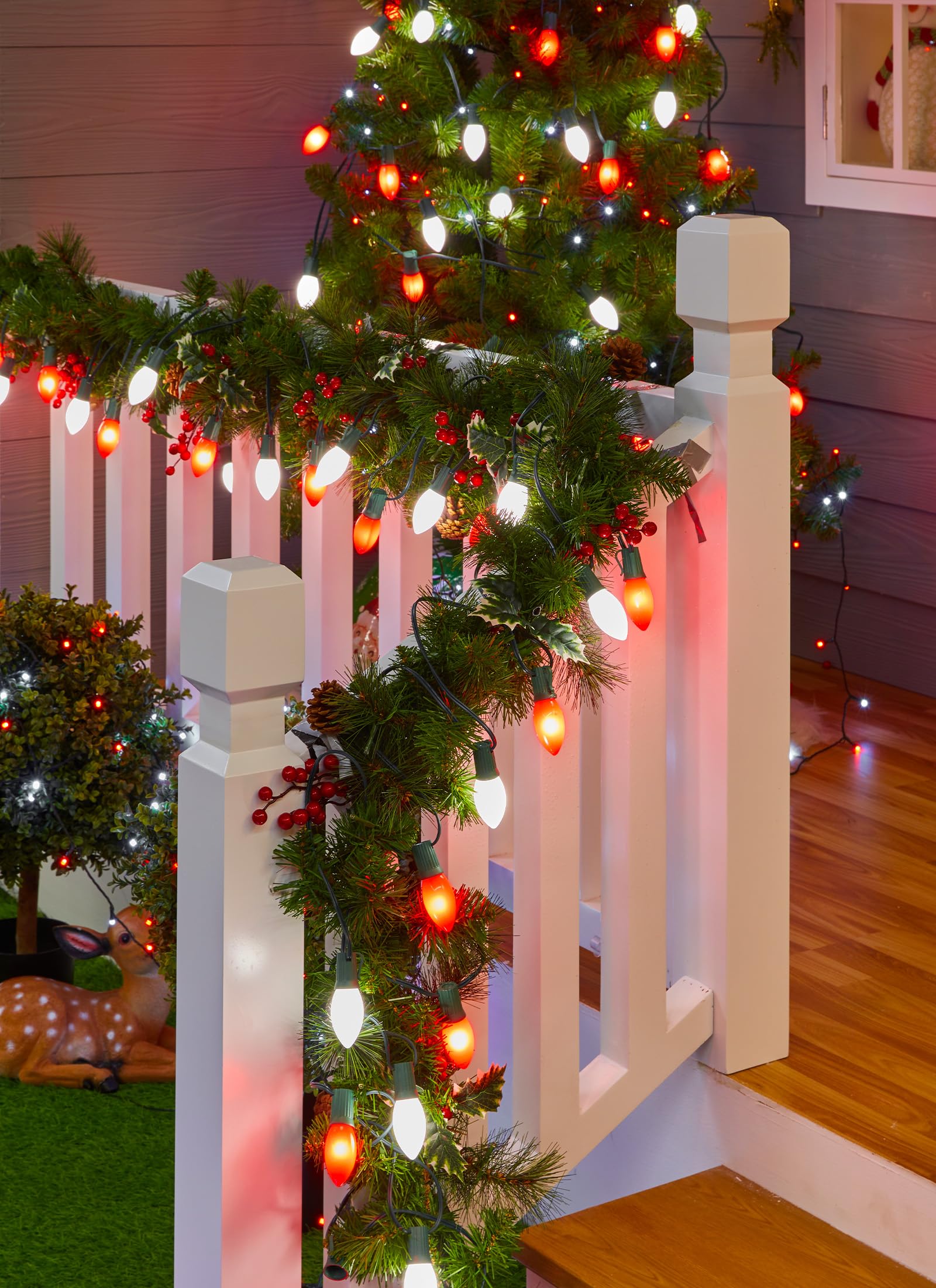 Vintage C9 Led Christmas Lights Outdoor  150 Feet C9 String Lights With 75 Shatterproof C9 Bulbs  Waterproof Connectable Christmas Tree Lights For Outside Roofline Patio Xmas Decor  Red & Pure White
