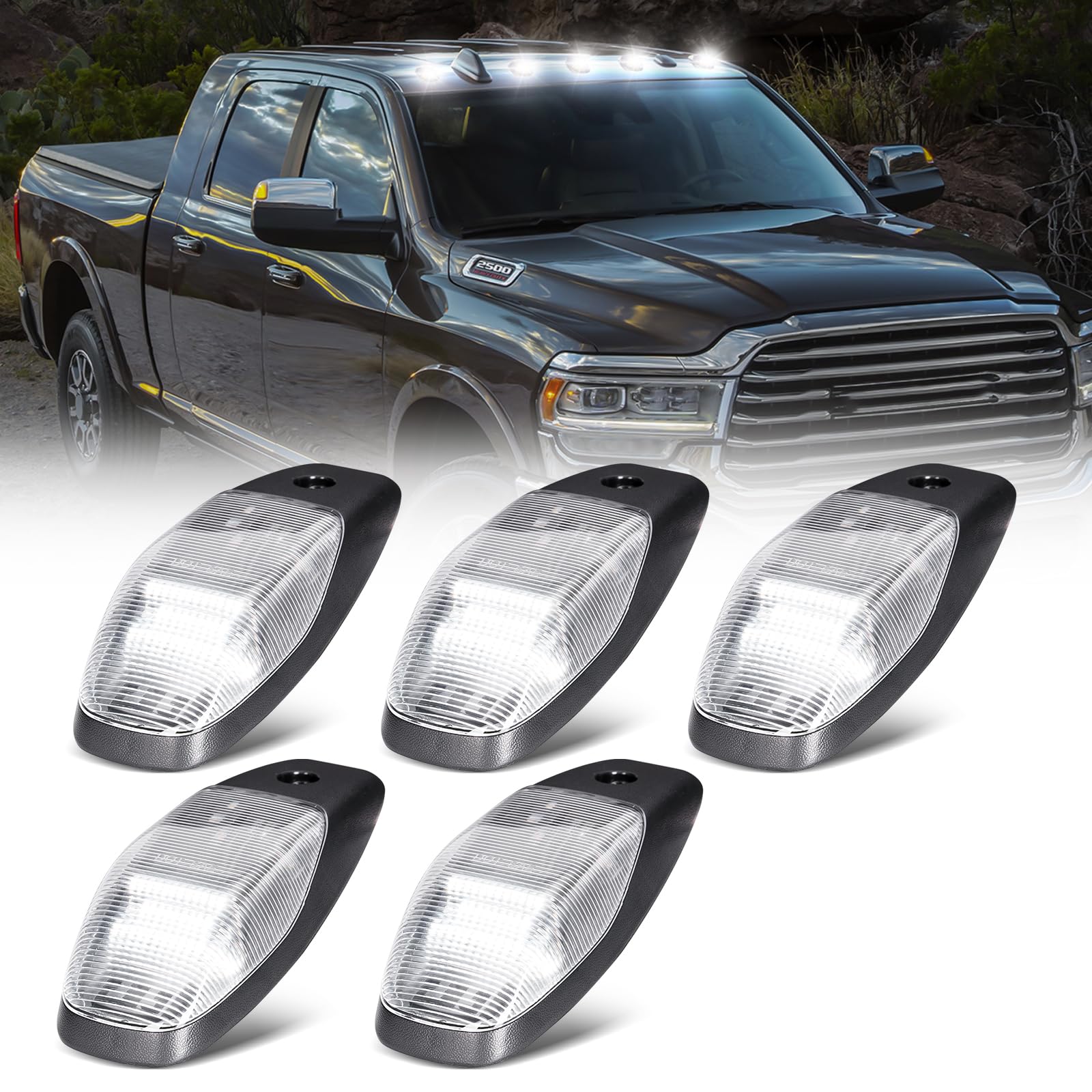 SHINEFIT White LED Cab Lights Replacement for 2019-2024 Ram 2500 3500 4500 5500 Clear Top Cab Roof Clearance Lights for Ram Trucks