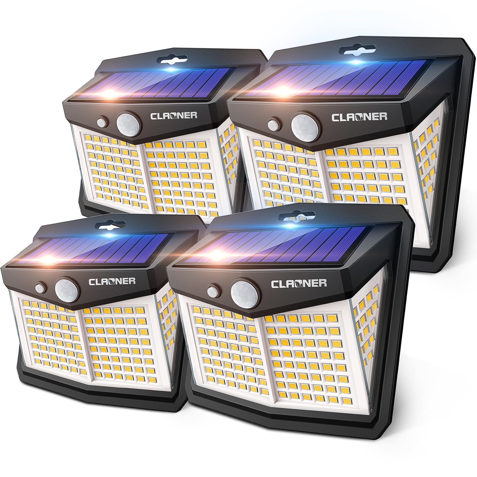 CLAONER Solar Lights Outdoor, [128 LED/10 Packs] Motion Sensor Lights 3 Working Modes for Outdoor with 270? Wide Angle Wireless 