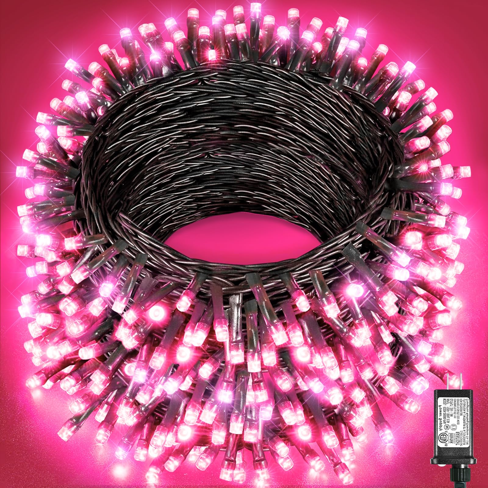 197Ft 600 Led Christmas Lights Outdoor  Plug In Christmas Tree Lights 8 Modes  Waterproof Green Wire String Twinkle Lights For Indoor House Patio Garden Party Wedding Holiday Decorations  Pink