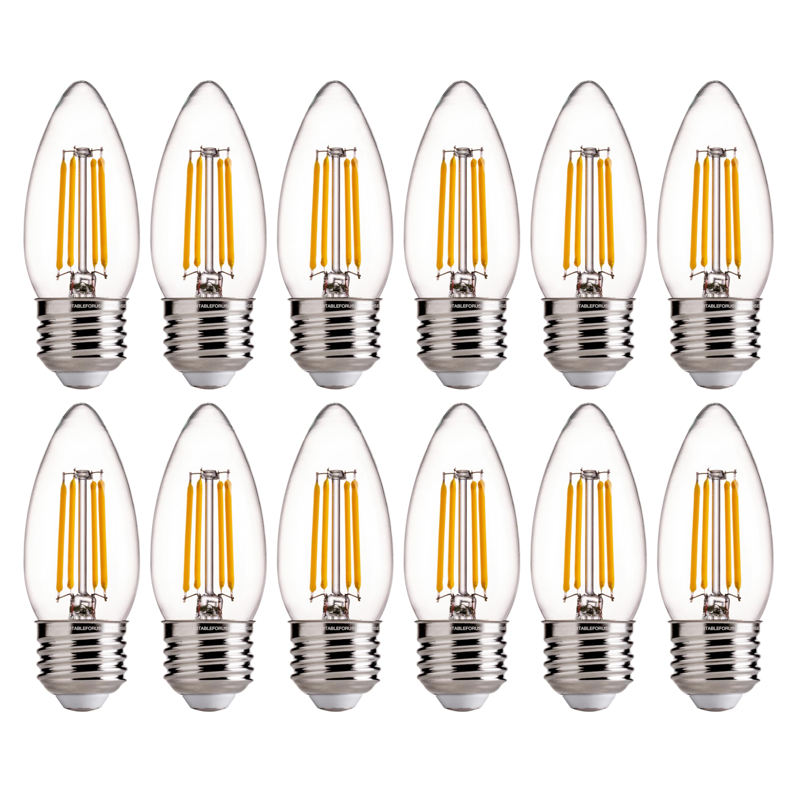 FLSNT B11 E26 Base LED Candelabra Light Bulbs 60W Equivalent, Dimmable, LED Candle Light Bulbs, 2700K Soft White, 12 Pack