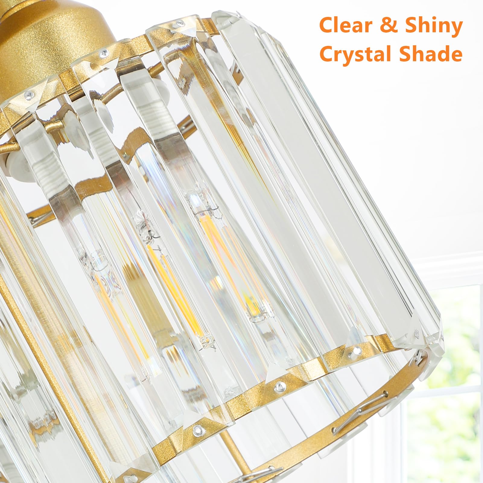 Pauful Modern Semi Flush Mount Ceiling Light,3-Light Golden Crystal Close To Ceiling Light Fixtures,Kitchen Light Fixtures With