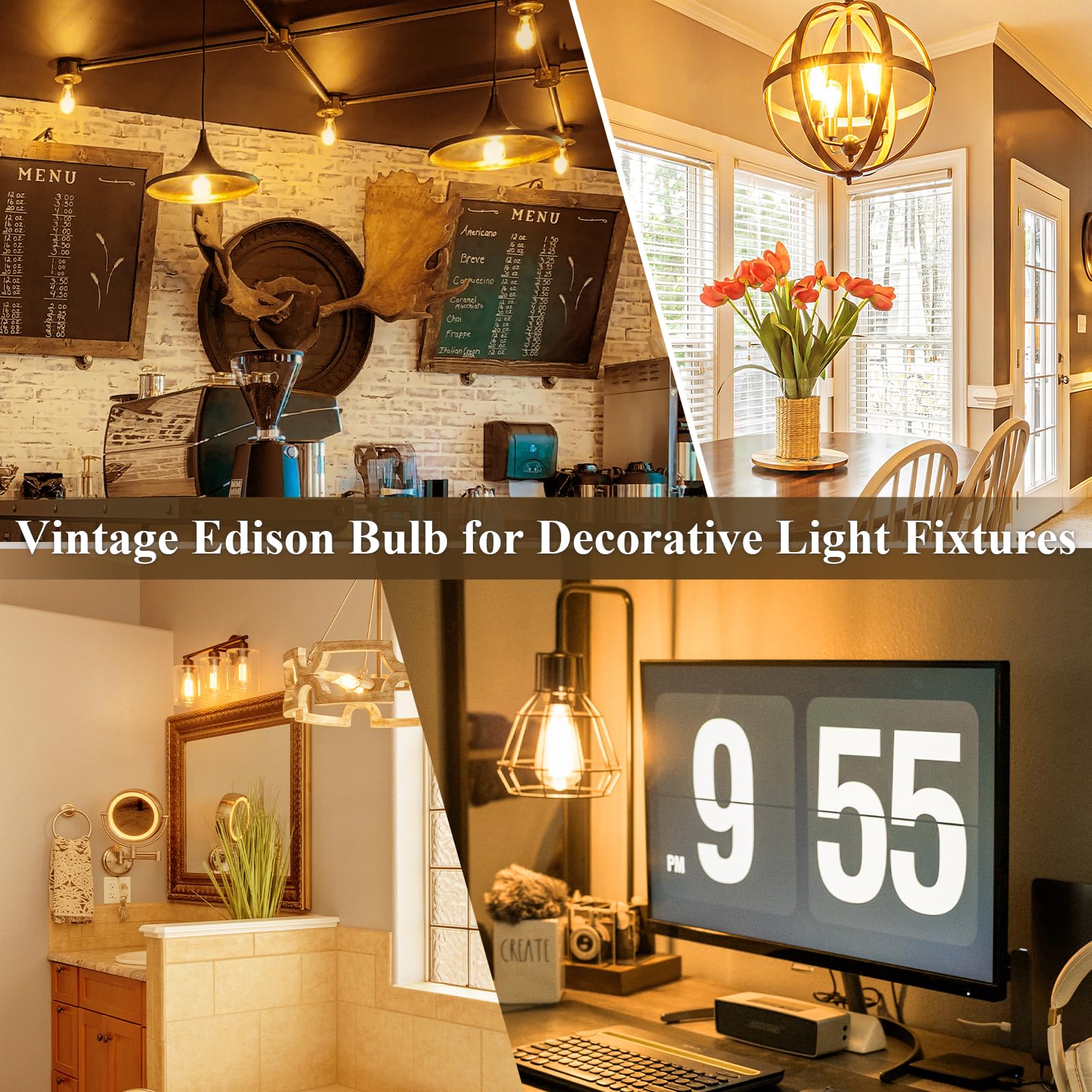 Dicuno Dimmable Edison Bulbs 100W Equivalent  Led Edison Bulb  Warm White 2700K  10W  1200Lm  Vintage St64 Filament Light For Bathroom  Kitchen  Decorative Lighting  2-Pack