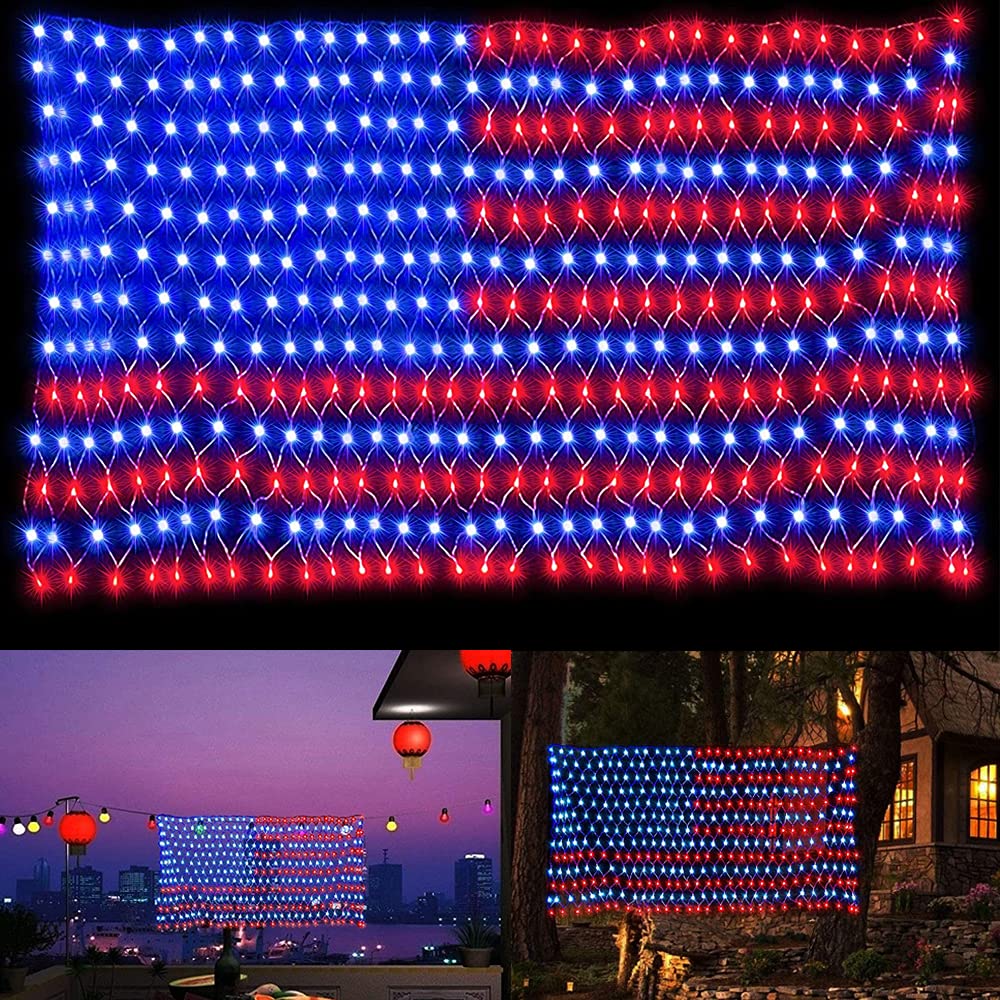 Miniao American Flag Led Net Light, 420 Waterproof Lights For July 4Th Garden Decoration