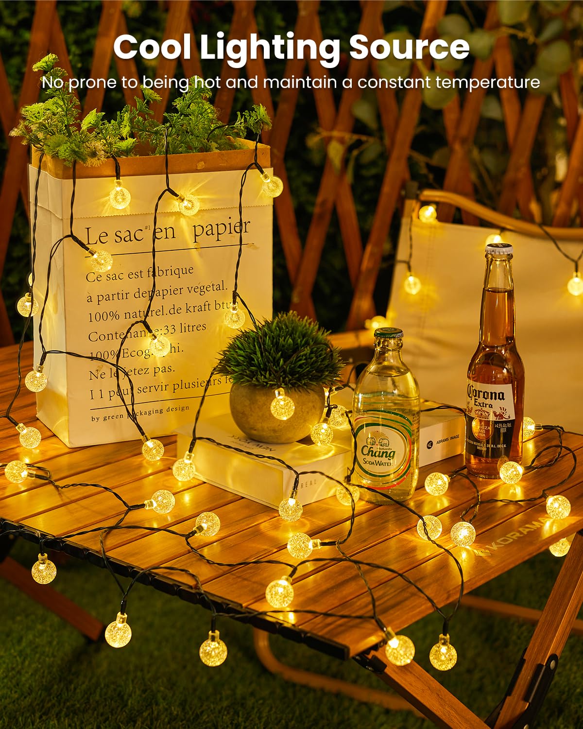 Brightown Solar String Lights Outdoor 60 LED 36FT Waterproof Crystal Globe Warm White - 8 Lighting Modes for Garden, Yard, Party Decor