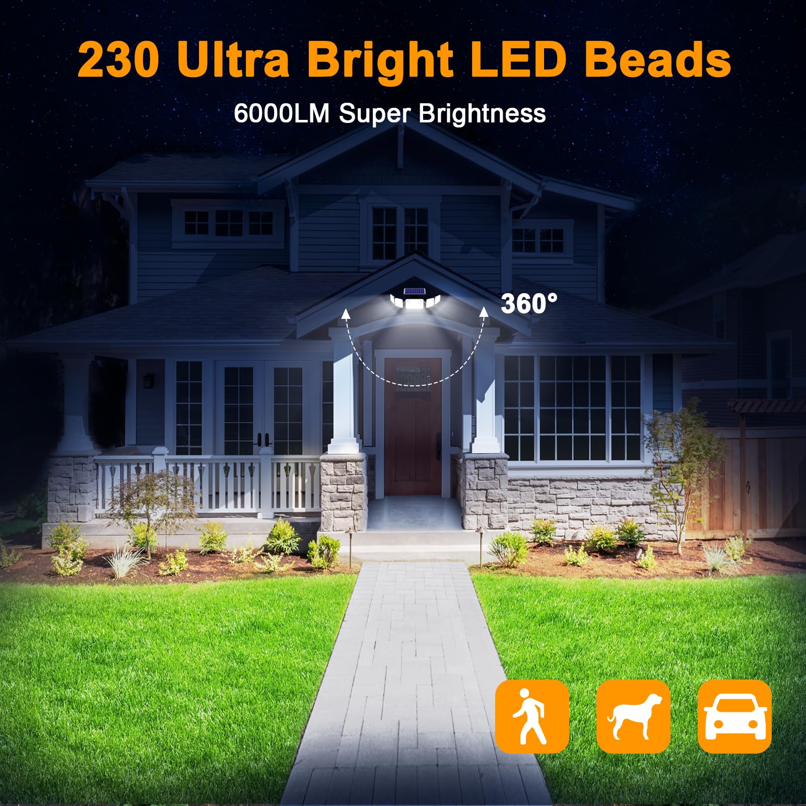 Onforu 6000LM Solar Security Lights, 5 Heads with Remote, IP65 Waterproof, Motion Sensor, Black, Model BDTYC10AS-5, 3 Pack