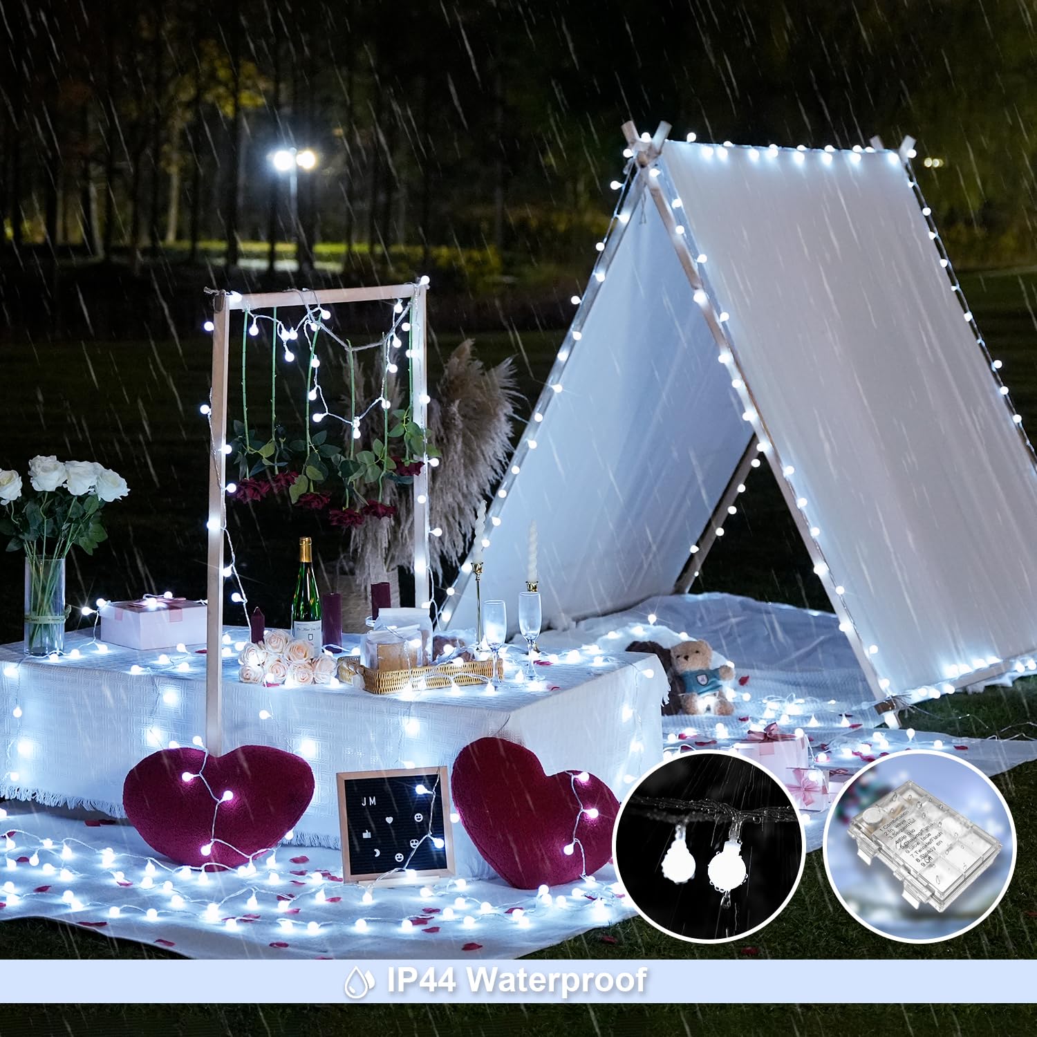 JMEXSUSS Globe String Lights - 100 LED White Fairy Lights, 33FT Waterproof Battery Operated with Remote, Model EXS-S-0100-R