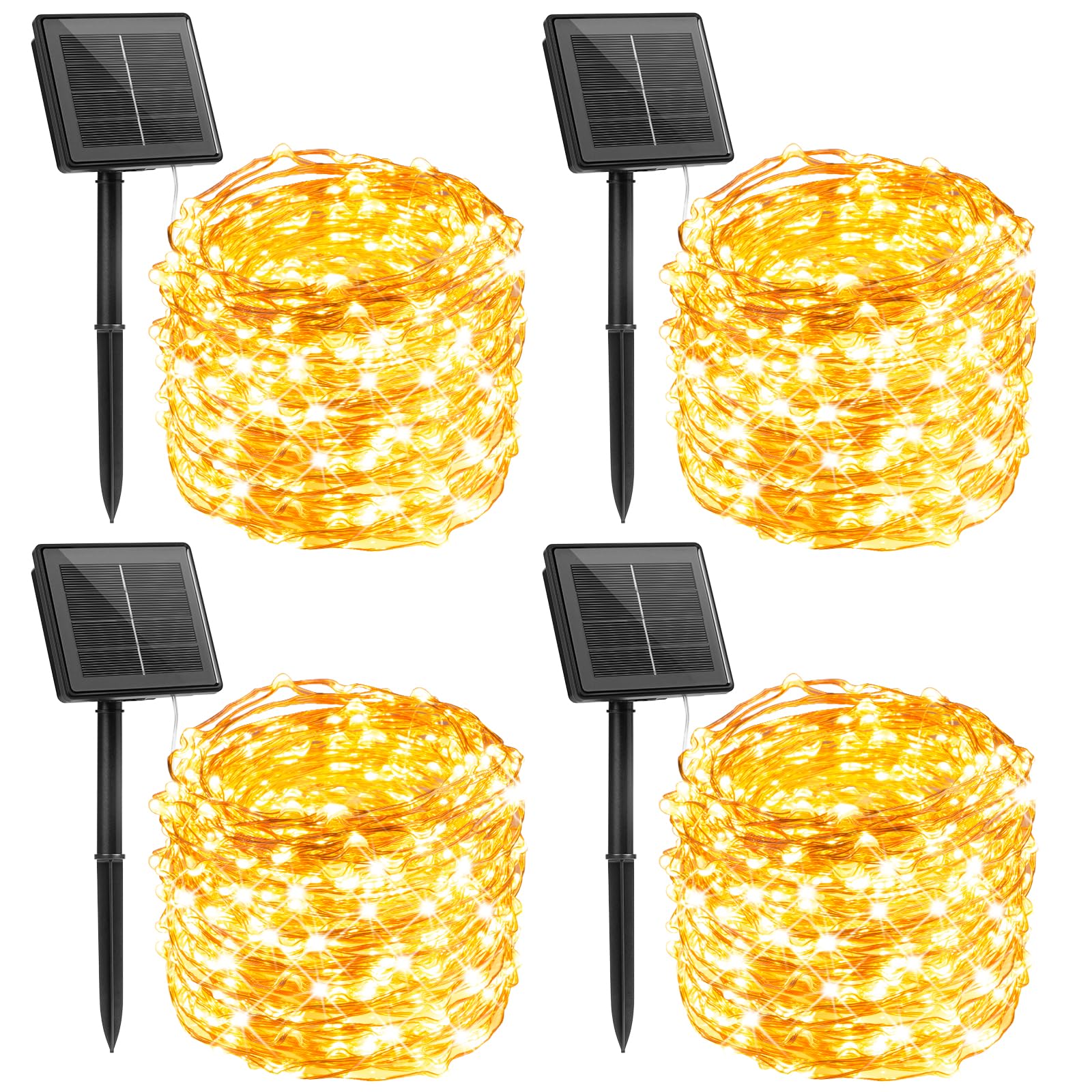 Minetom Solar String Lights, 4 Packs Total 132Ft 400 LED Solar Fairy Lights, Waterproof Solar Lights for Outside Patio Yard Tree Wedding Christmas, Warm White