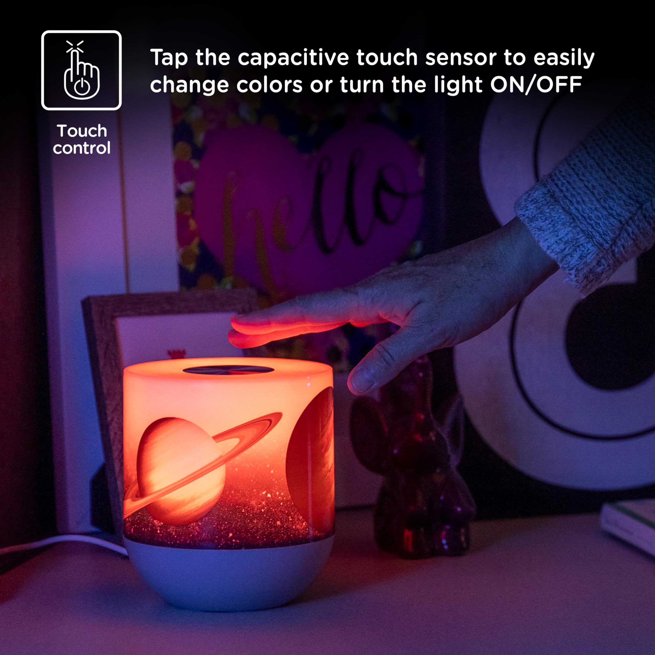 Lights By Night Space And Planets Color-Changing Table Lamp,Galaxy Night Light, Touch/Tap Sensor Dimmable White Light Ideal For