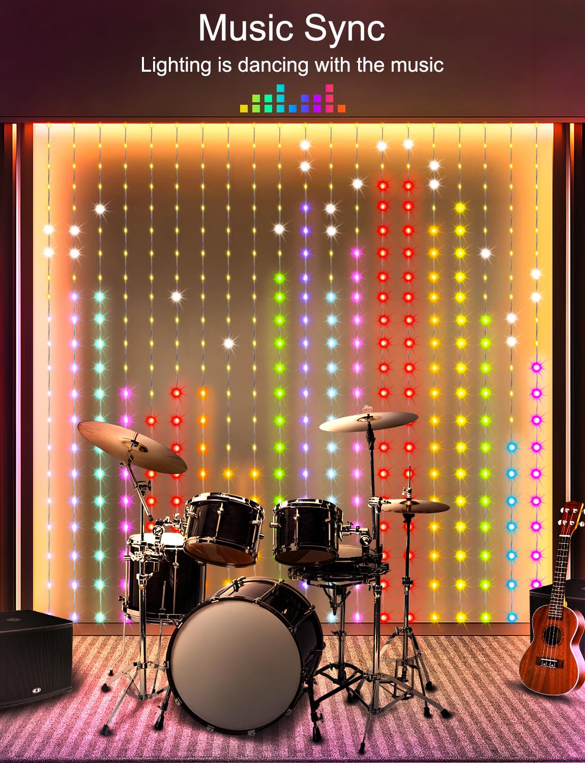 LumBelle Smart Curtain Lights 400 LED, 6.56x6.56Ft, RGB, APP Remote Control, Music Sync, Dynamic DIY Lights for Decoration