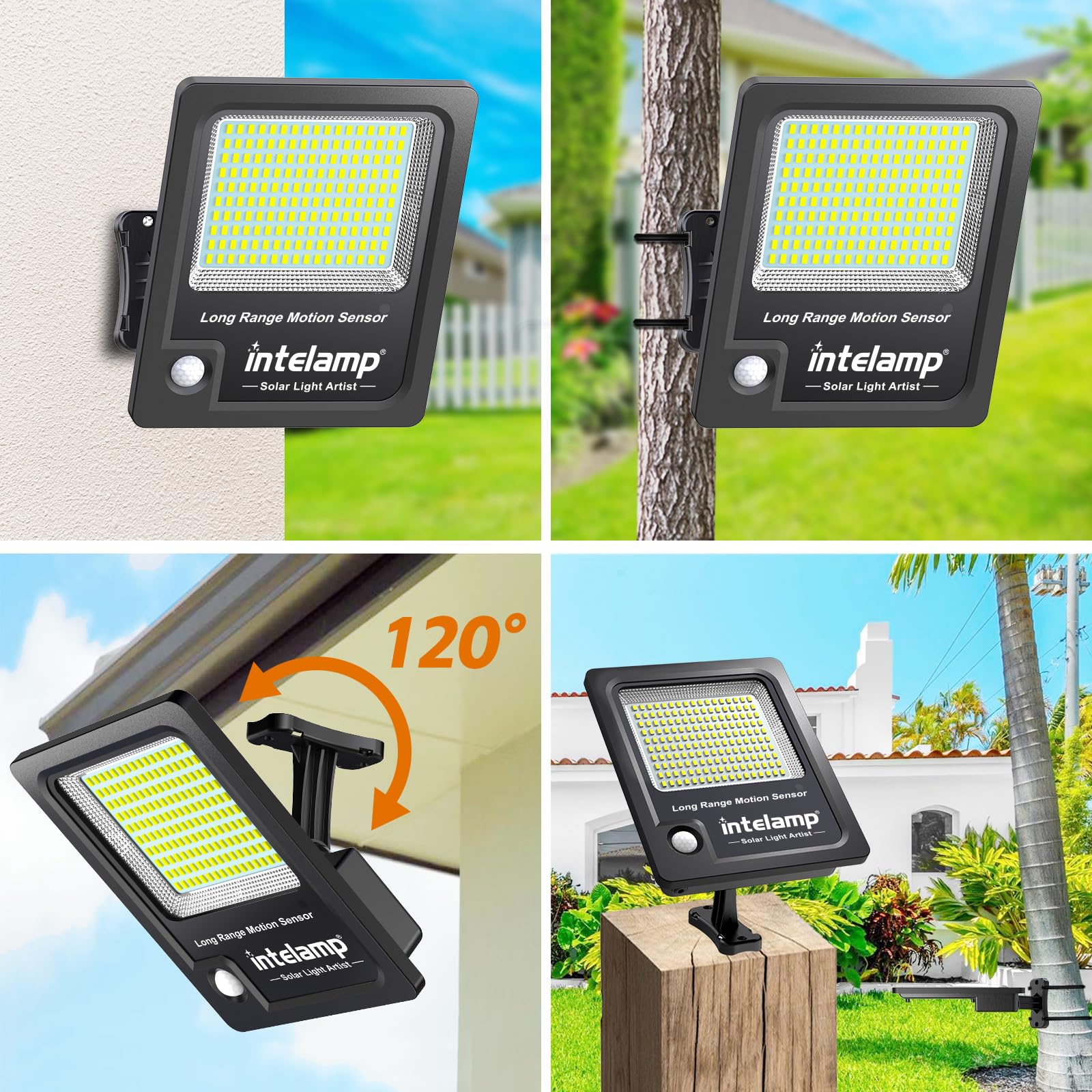 intelamp Solar Flood Light 3000LM Motion Sensor Remote Control 12000mAh Jet Black Model YL005-10EP