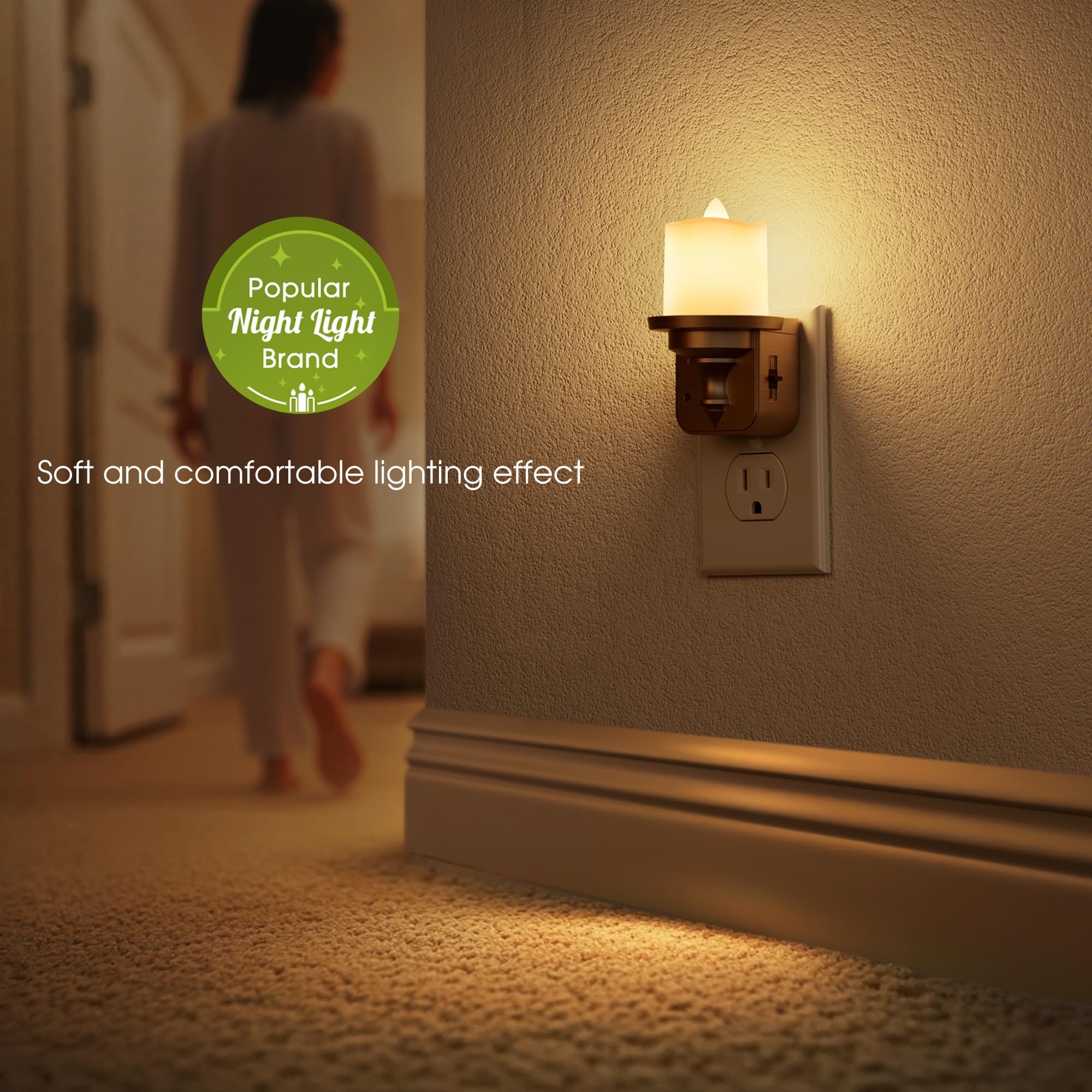 Briignite Vintage LED Night Light Plug-in 2 Pack, Dimmable 0-100LM, 3000K Soft White, Warm Woodgrain Color