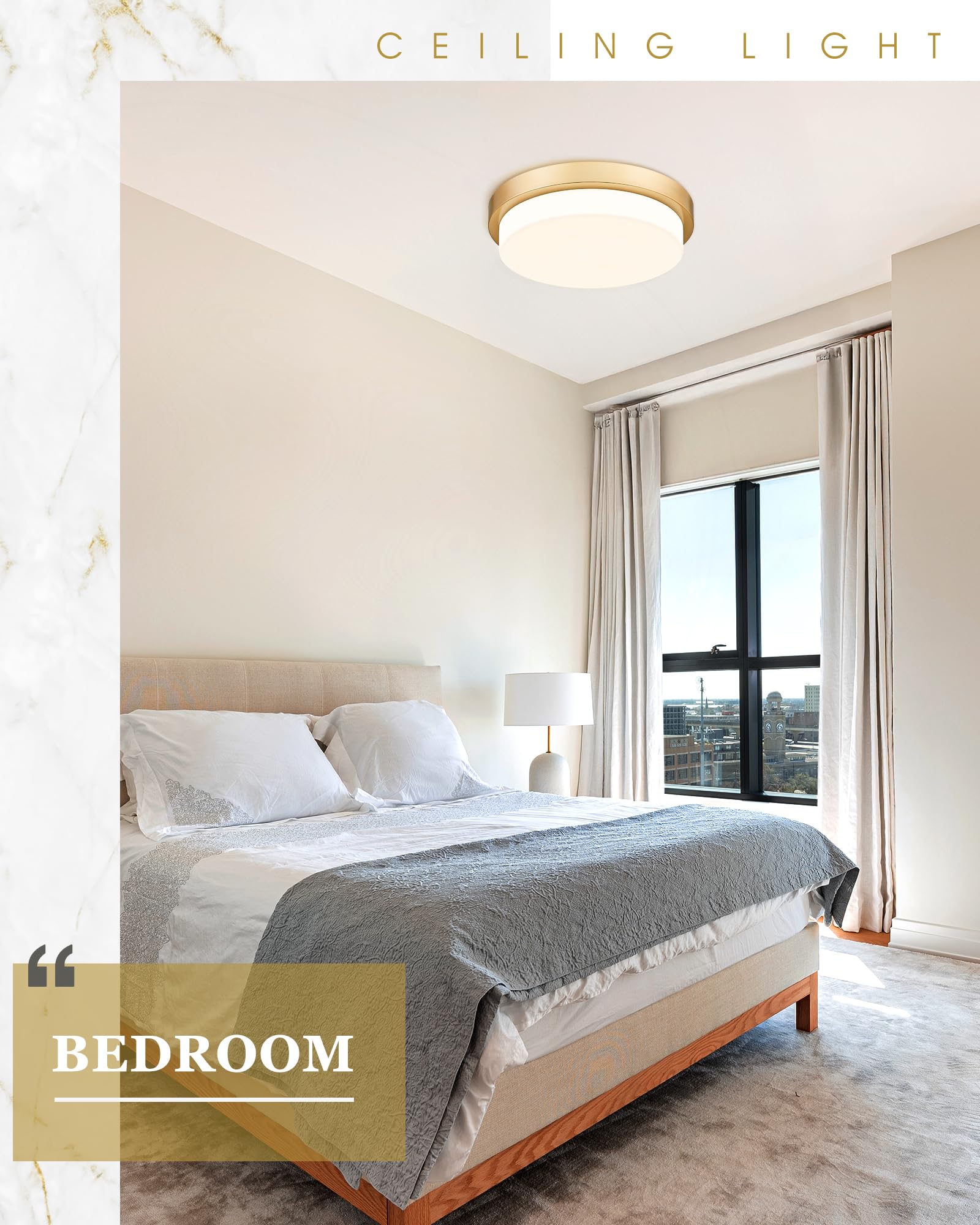 Audickic Gold Flush Mount Ceiling Light 16inch 36W Dimmable 3000K-6000K Metal Model AD-22008-L16-GD