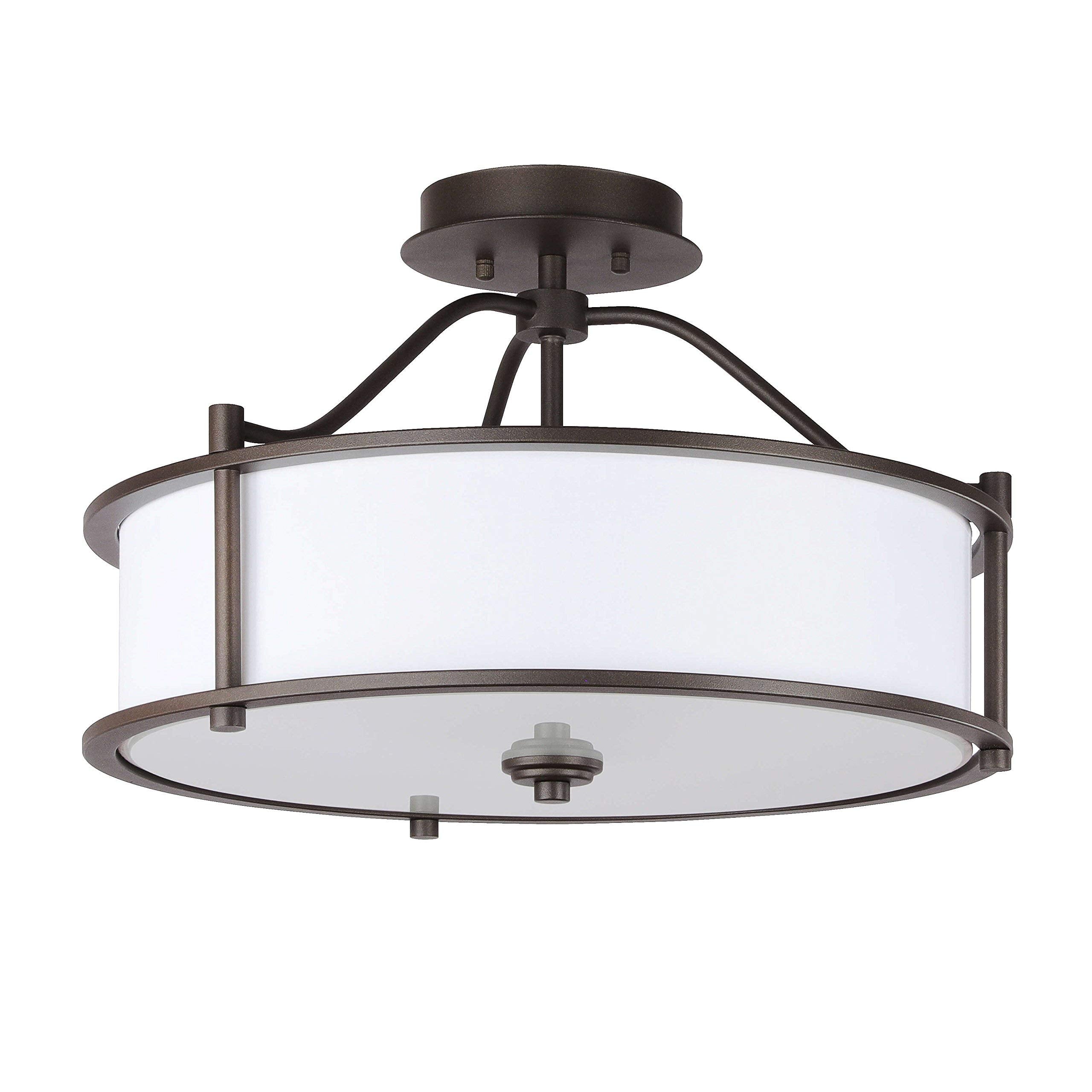 Xinbei Lighting Semi Flush Mount Ceiling Light 18 Inch 3 Light Close To Ceiling Light With Fabric Shade And Frost Glass Diffuser