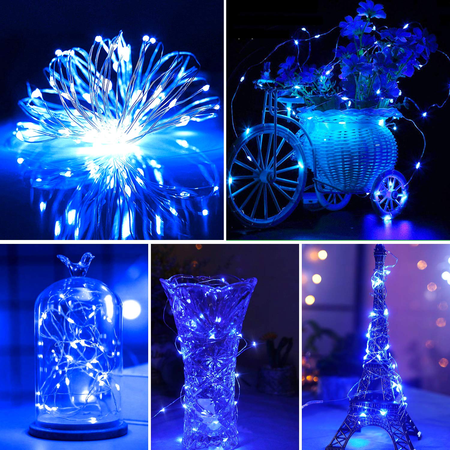 Blingstar Fairy Lights Blue Christmas Lights 2Pack 33Ft 100LED String Lights USB Powered Fairy String Lights Silver Wire Firefly