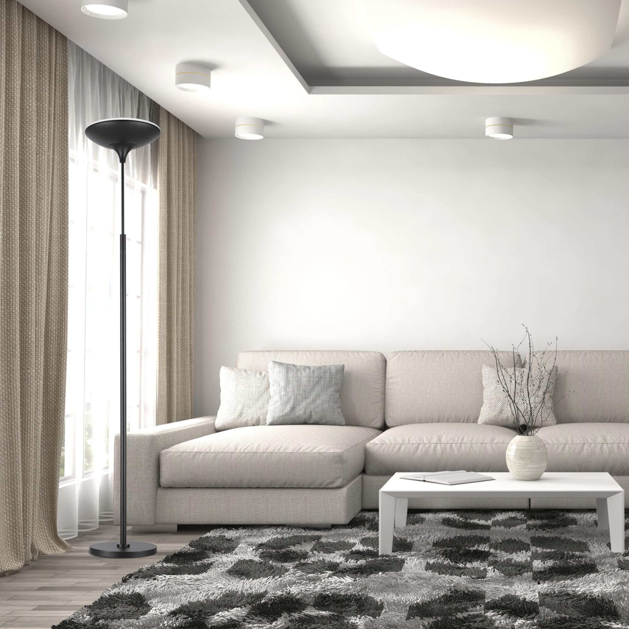 Globe Electric LED Torchiere Floor Lamp, 43W, 3010 Lumens, Energy Star, Dimmable, Matte Black, 70.9" - Model 12784