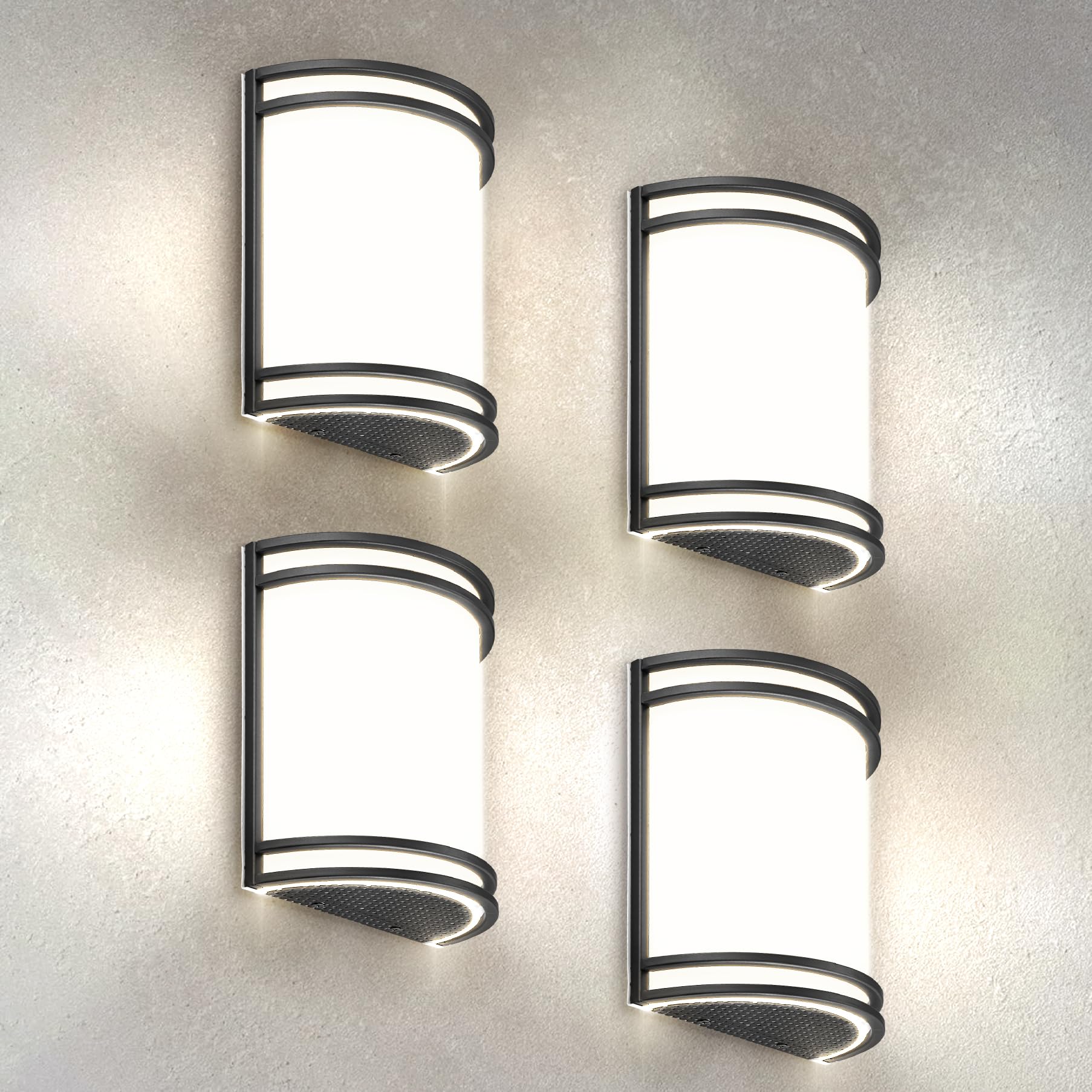 ASD LED Wall Mount Sconce - 10 Inch Matte Black, 3000K/4000K/5000K Adjustable - Durable Alloy Aluminum & Frosted Glass - 4 Pack