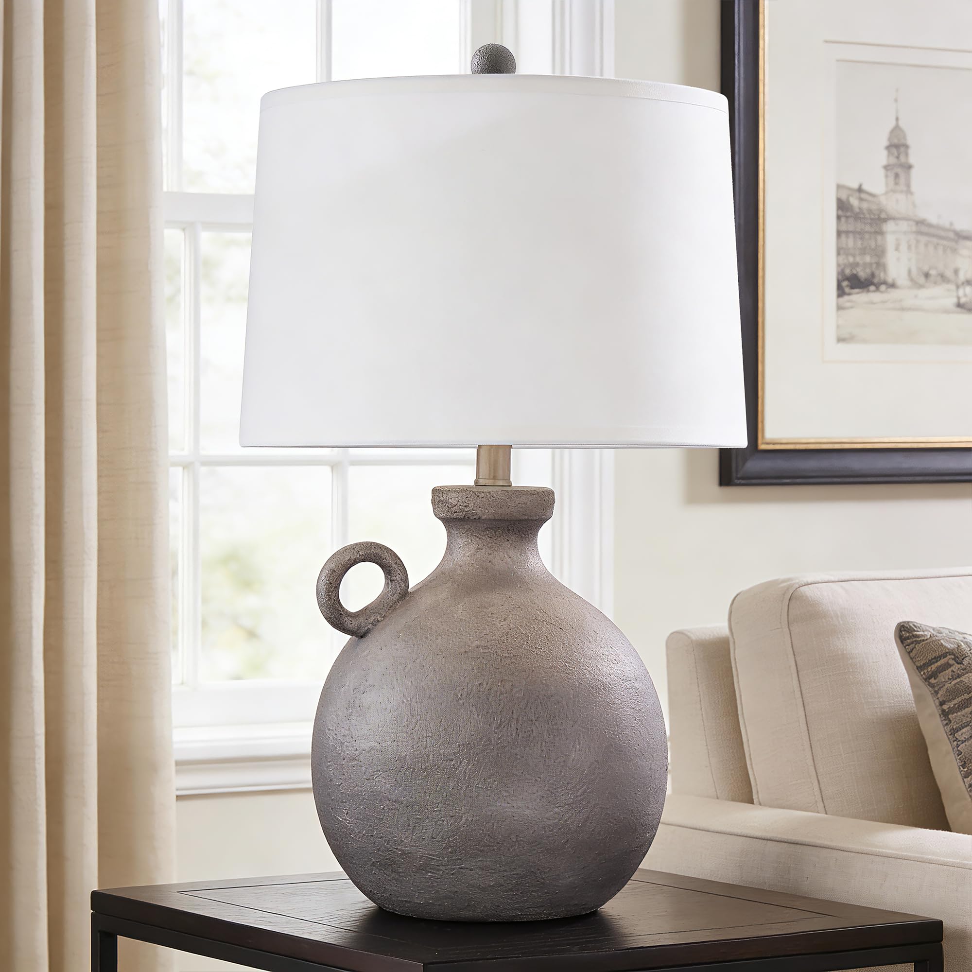 Maxax 24 Farmhouse Table Lamp for Bedroom, Rustic Grey Bedside Lamp with USB Port, 3 Way Dimmable Vintage Nightstand Lamp with W