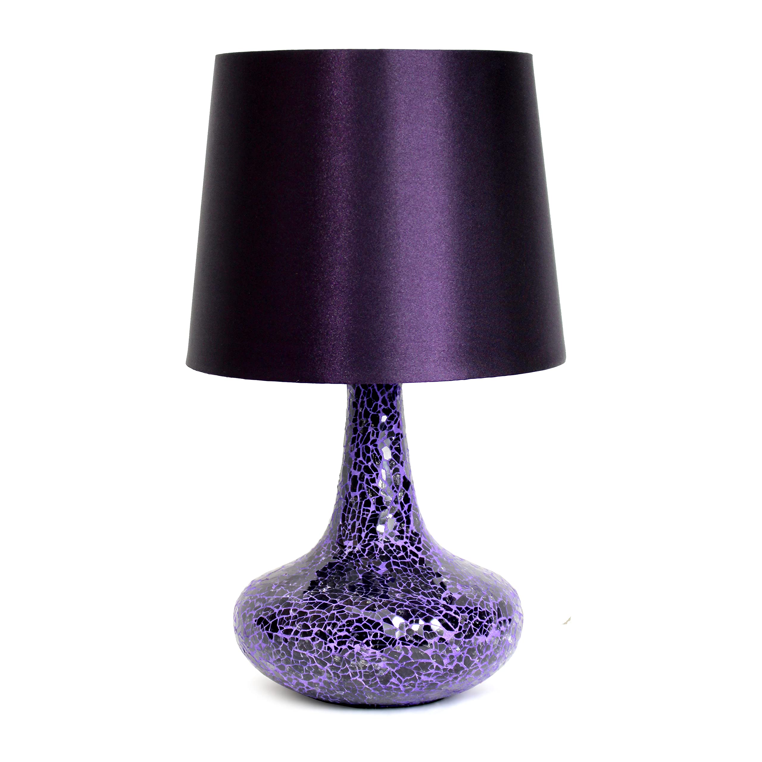 Simple Designs Lt3039-Prp 14.17” Contemporary Mosaic Tiled Glass Genie Standard Table Lamp With Matching Fabric Shade For Home Décor, Bedroom, Living Room, Foyer, Office, Purple