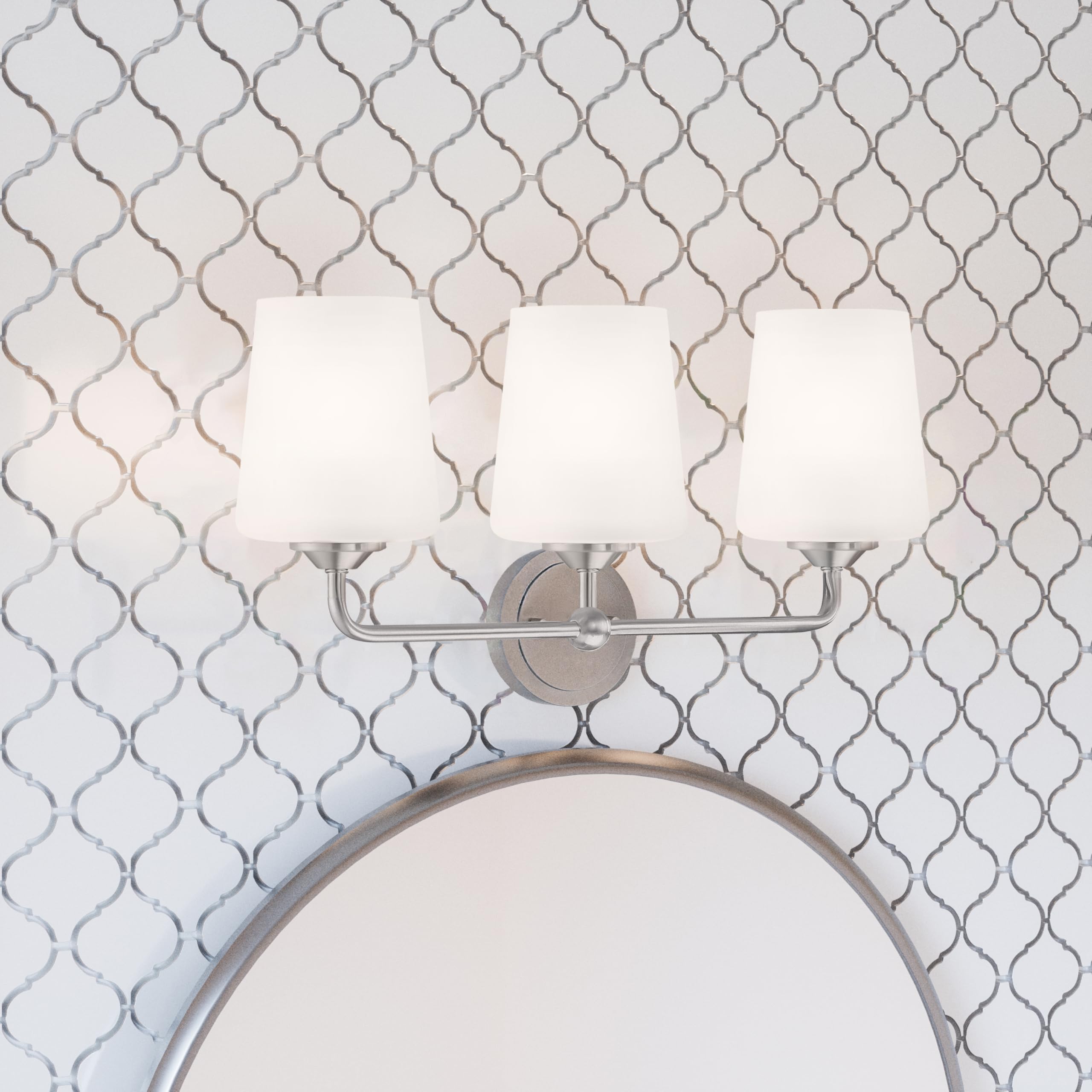 Design House Stasia Vanity Light, 3-Light, Frosted Glass, Dimmable, Satin Nickel, 23.8 in L x 6.7 in W x 11.0 in