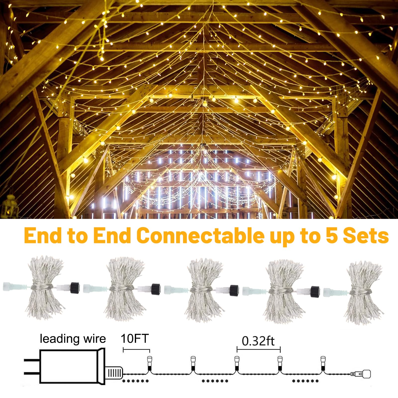Wotilzeen 200LED 60FT Warm White String Lights - Waterproof Twinkle Lights with 8 Modes & Timer for Indoor/Outdoor Holiday Decorations