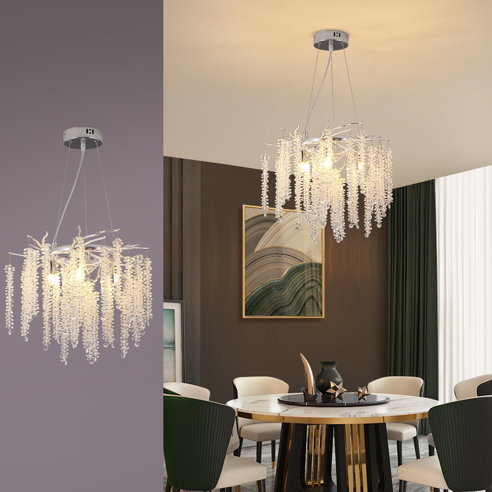 Upfelw Crystal Tree Branch Chandelier Gold D16, Modern Art Deco Raindrop Branch Chandelier Lighting Fixture for Kitchen Island D