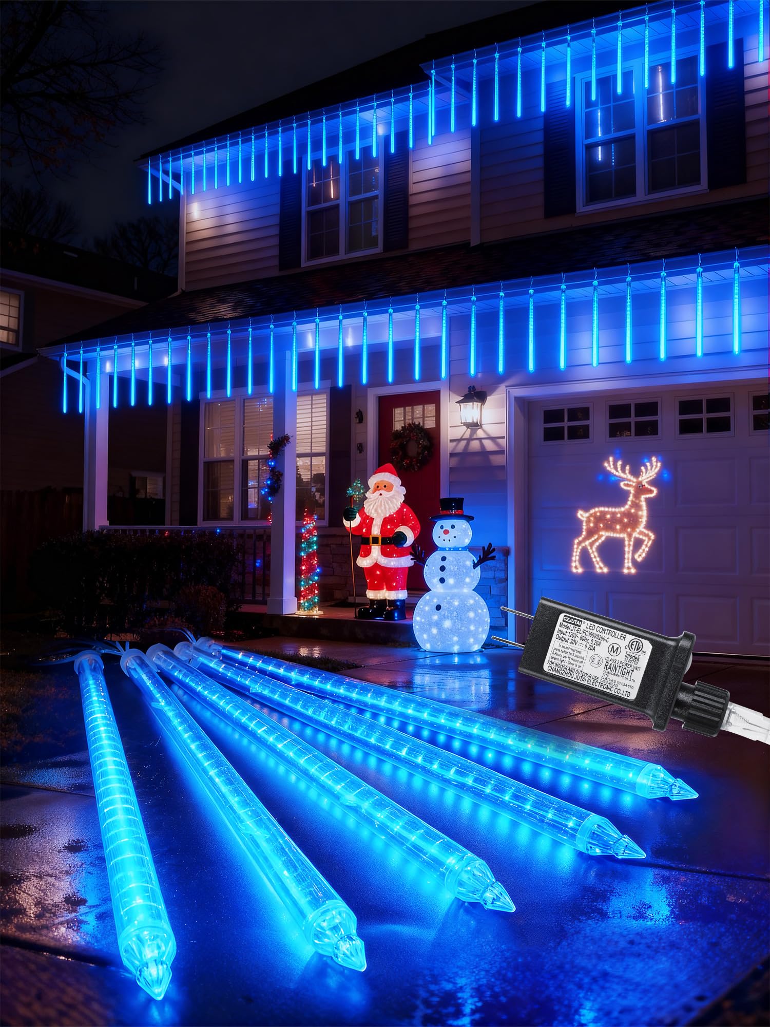 Flacchi Icicle Lights - 5 Tubes 20in Each, 270 LED Cascading Raindrop Lights, Outdoor Waterproof Christmas Decorations, Blue