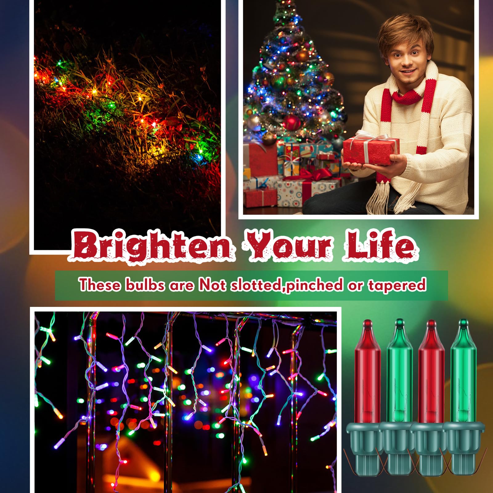 Mudder 50 Pcs Replacement Mini Light Bulbs Christmas Tree 2.5 V Incandescent Glass String Light Bulbs With Base Indoor Outdoor Xmas Decoration  0.17 Ampere  0.425 Watt (Red Green)