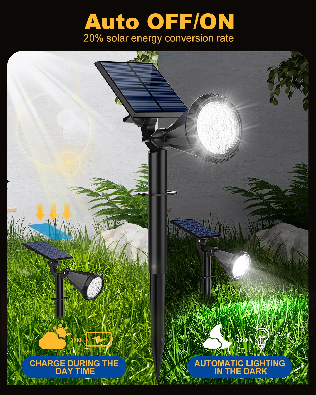 Fratink Solar Spot Lights Outdoor, 4 Pack, IP65 Waterproof, 2-in-1 Auto On/Off, Cool White, Model D03