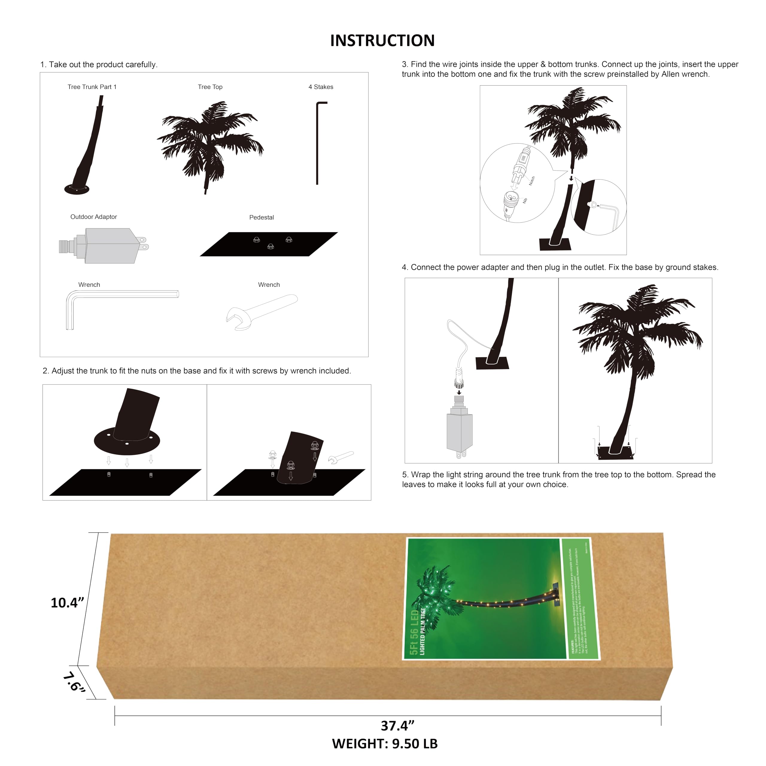 Lightshare 5Ft Artificial Lighted Palm Tree, 56Led Lights, Decoration For Home,Party, Christmas, Nativity, Outside Patio