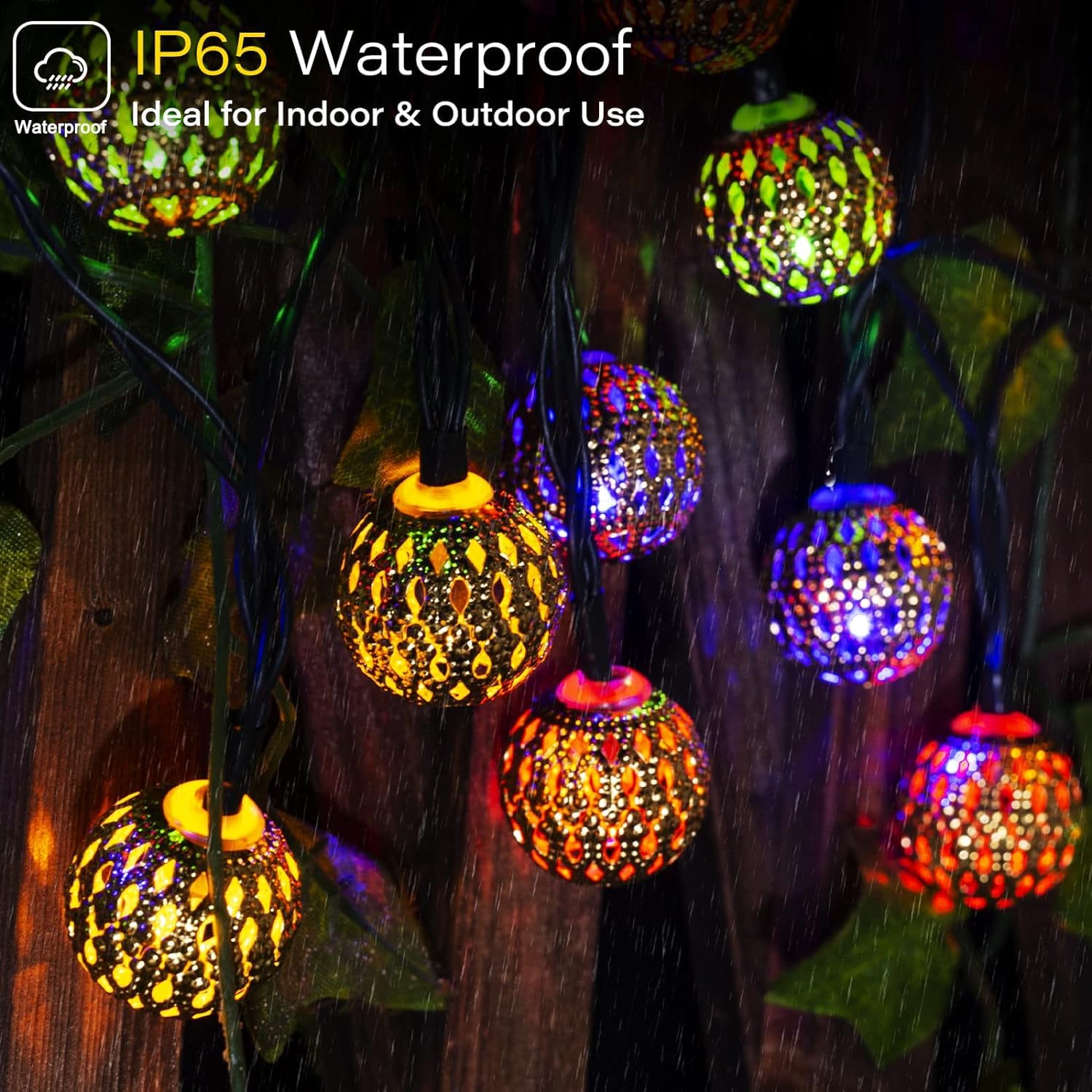 Brightown Solar Moroccan String Lights, 60 LED, 36 Ft, Waterproof, 8 Lighting Modes, Multicolor, Plastic
