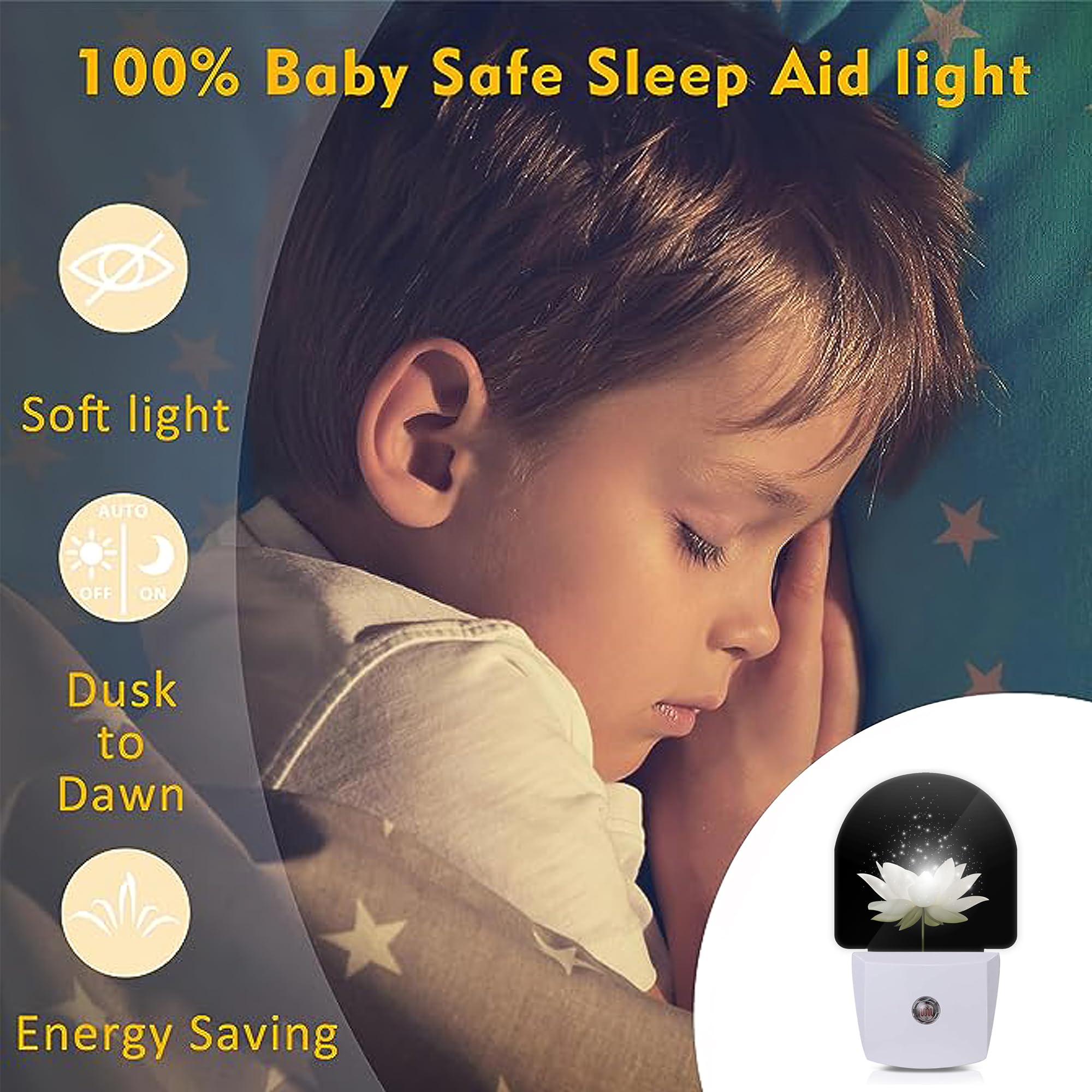 Axxitude Magic White Lotus Flower Night Lights Plug Into Wall For Girls Boys Room,Night Light Led Lamp Dusk To Dawn Sensor Round