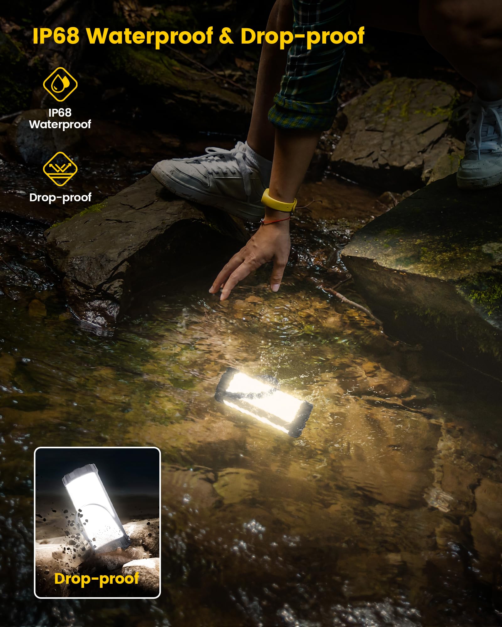 Glocusent Survival Camping Lantern - 106LED, 1200LM, 3 Modes, Rechargeable, IP68 Waterproof, Gray, Model C11