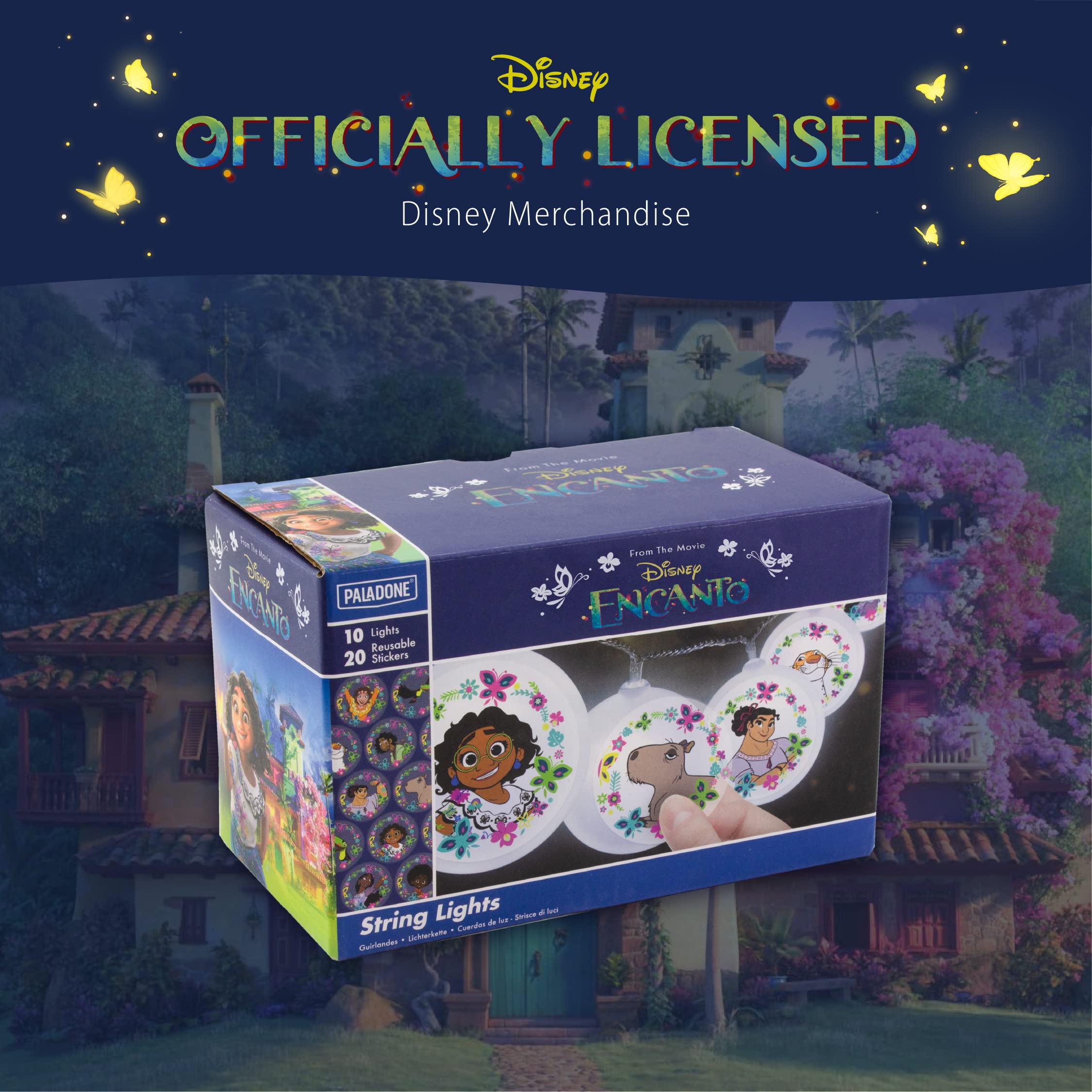 Paladone Encanto String Lights With Stickers - 54 Length (137 Cm) Indoor Room Lighting - Disney Kids Movie Encanto Bedroom Decor And Party Decoration