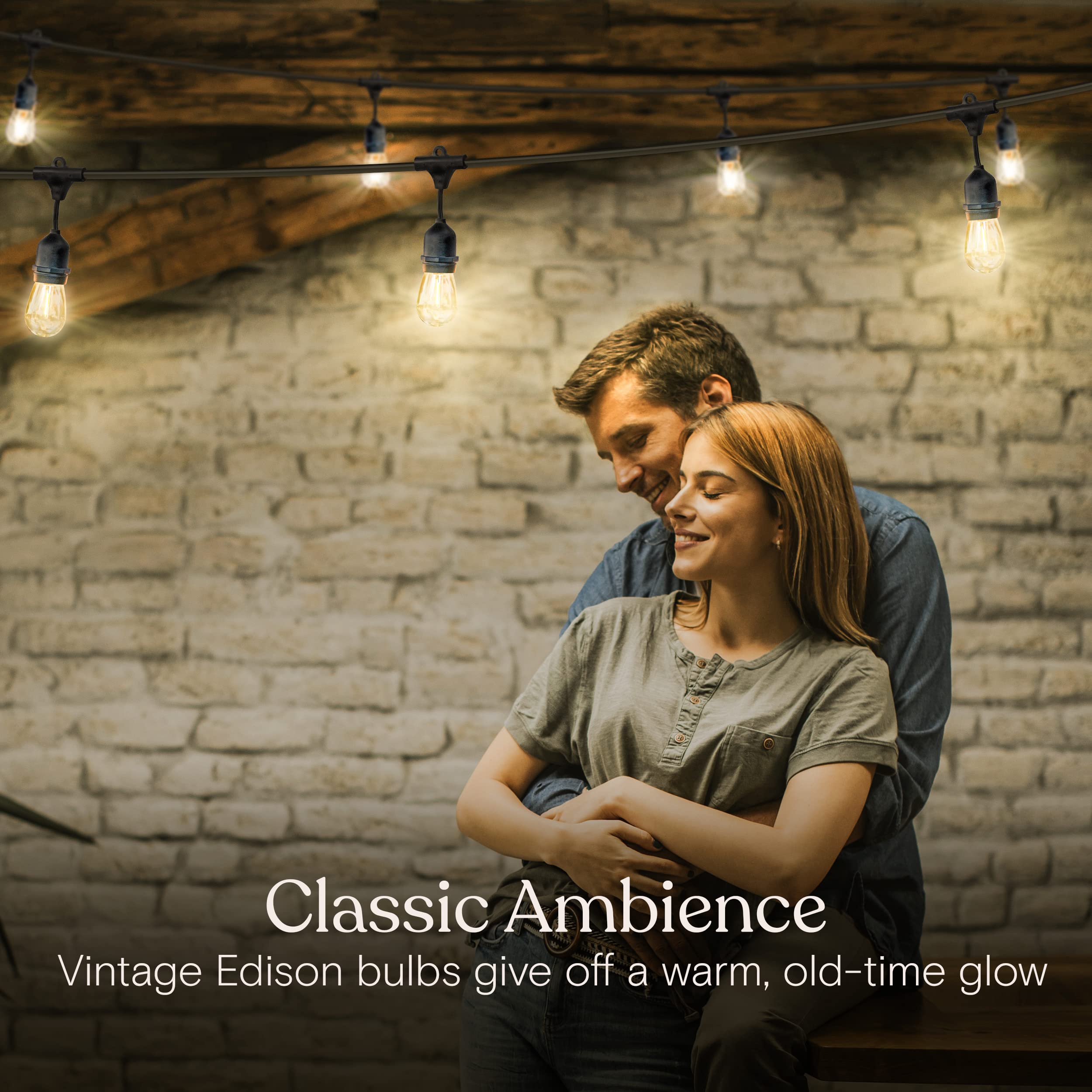 Brightech Ambience Pro Led String Lights, 24 Ft, 7 Dimmable Vintage Edison Bulbs, Black, Waterproof, Commercial Grade For Outdoor Use