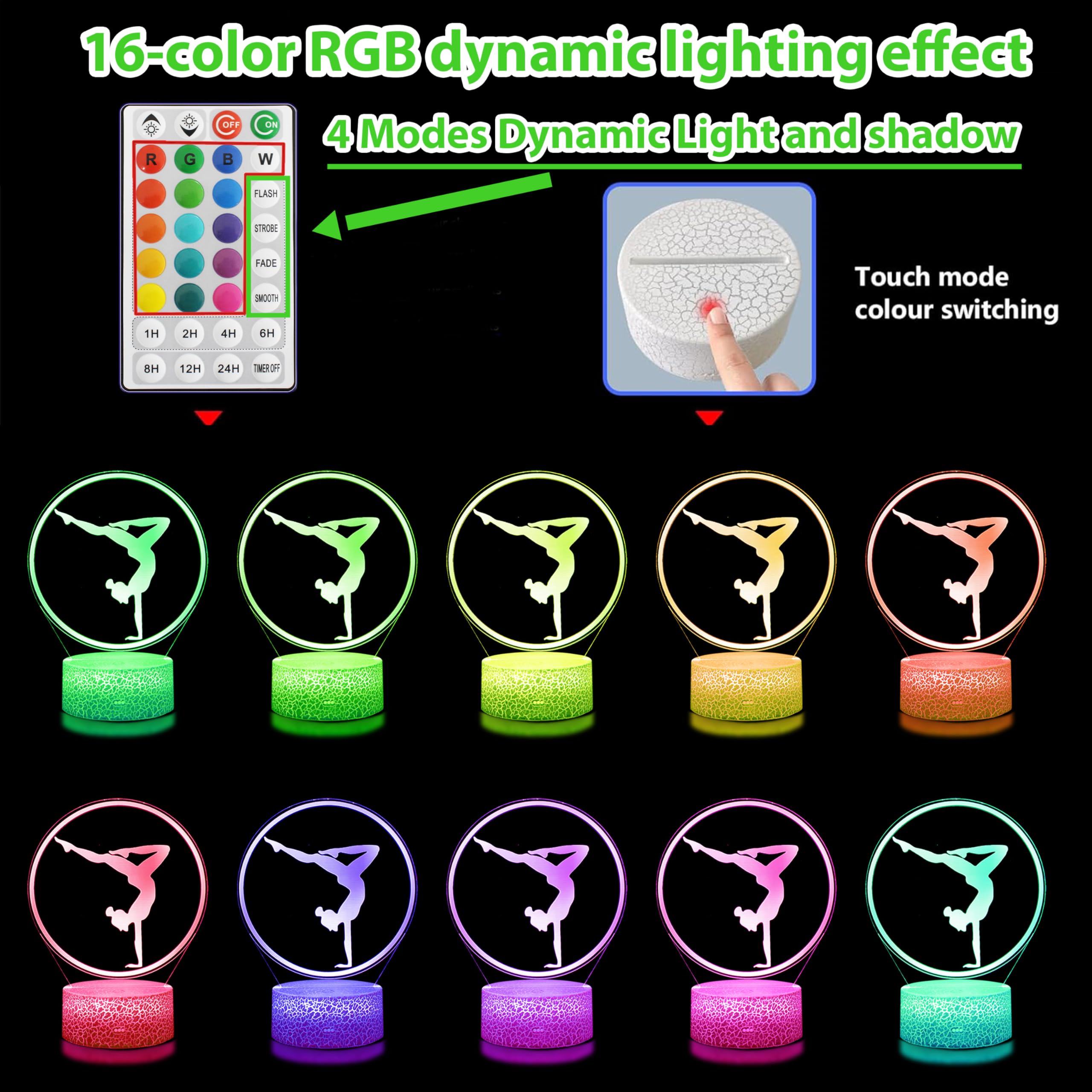 Yzddsi Artistic Gymnastics 3D Night Light - Gymnastics Stuff Gifts for Girls, Illusion Lamp for Kids Women Friends Coach Gymnast