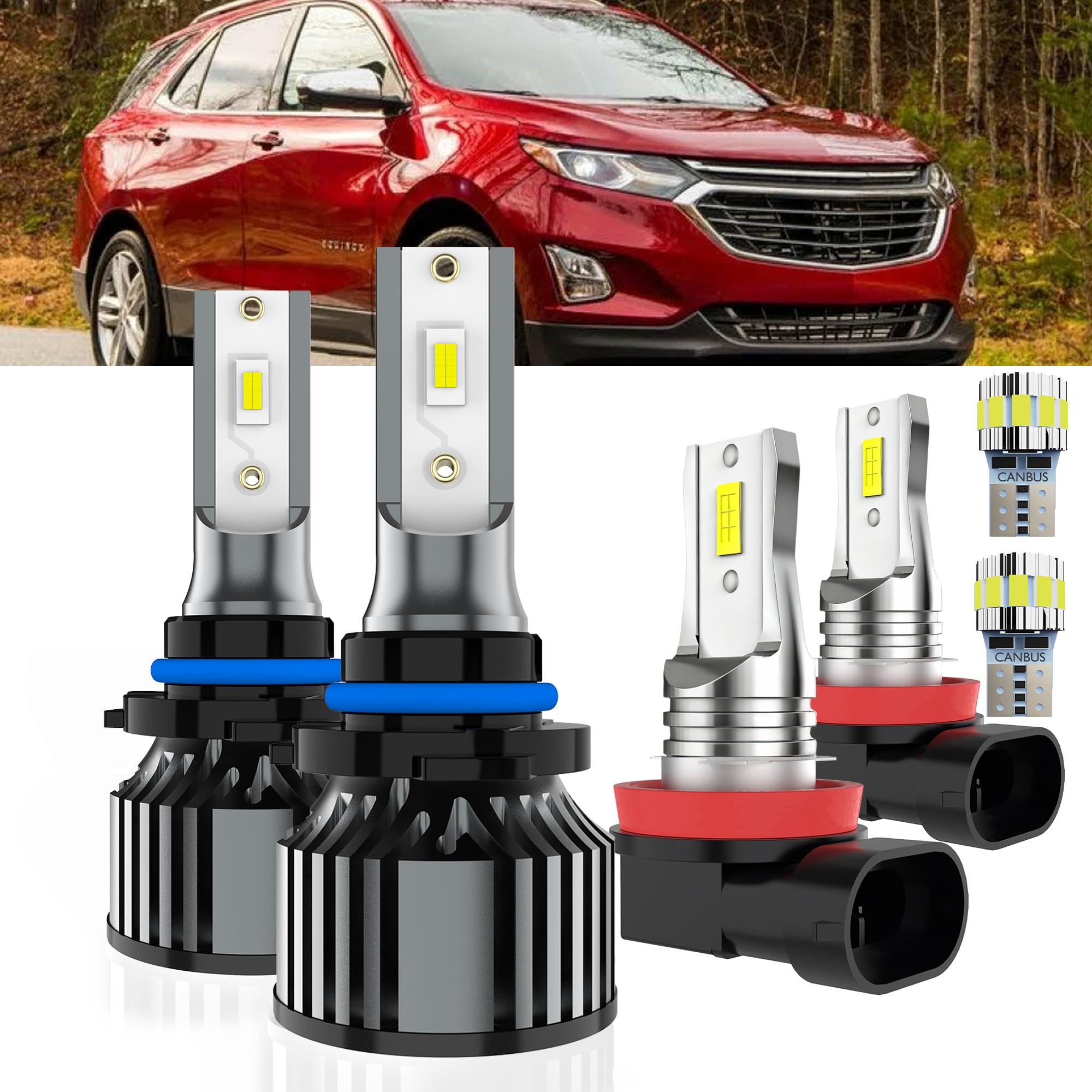 AYOTZIH Bulbs Fit For Chevy Equinox 2018-2021, High/Low Beams+ Fog Lights+ License Plate Lights Combo, 400% Brightness 6000K Whi