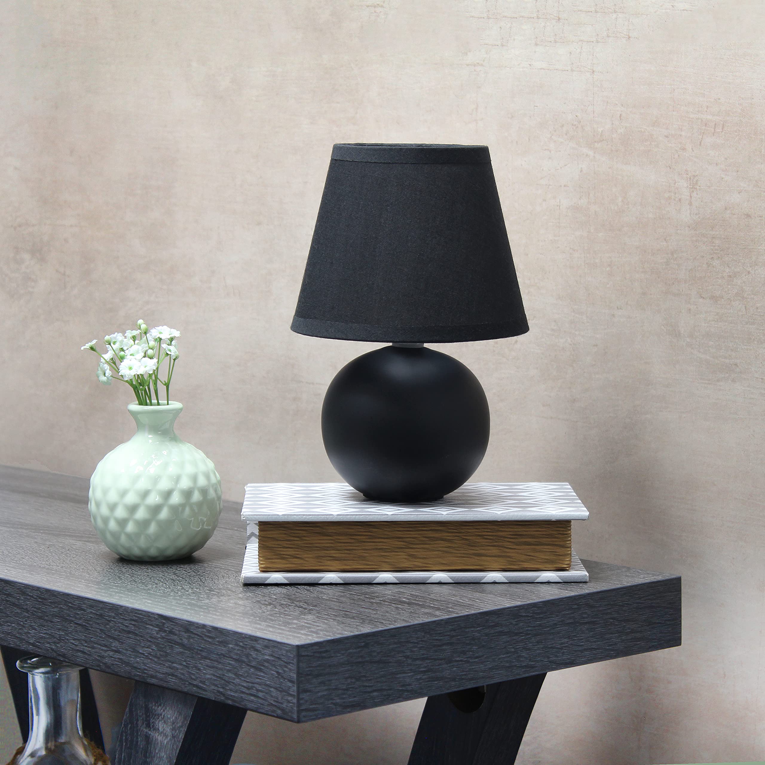 Simple Designs Lt2008-Blk Mini Ceramic Globe Table Lamp With Matching Fabric Shade, Black